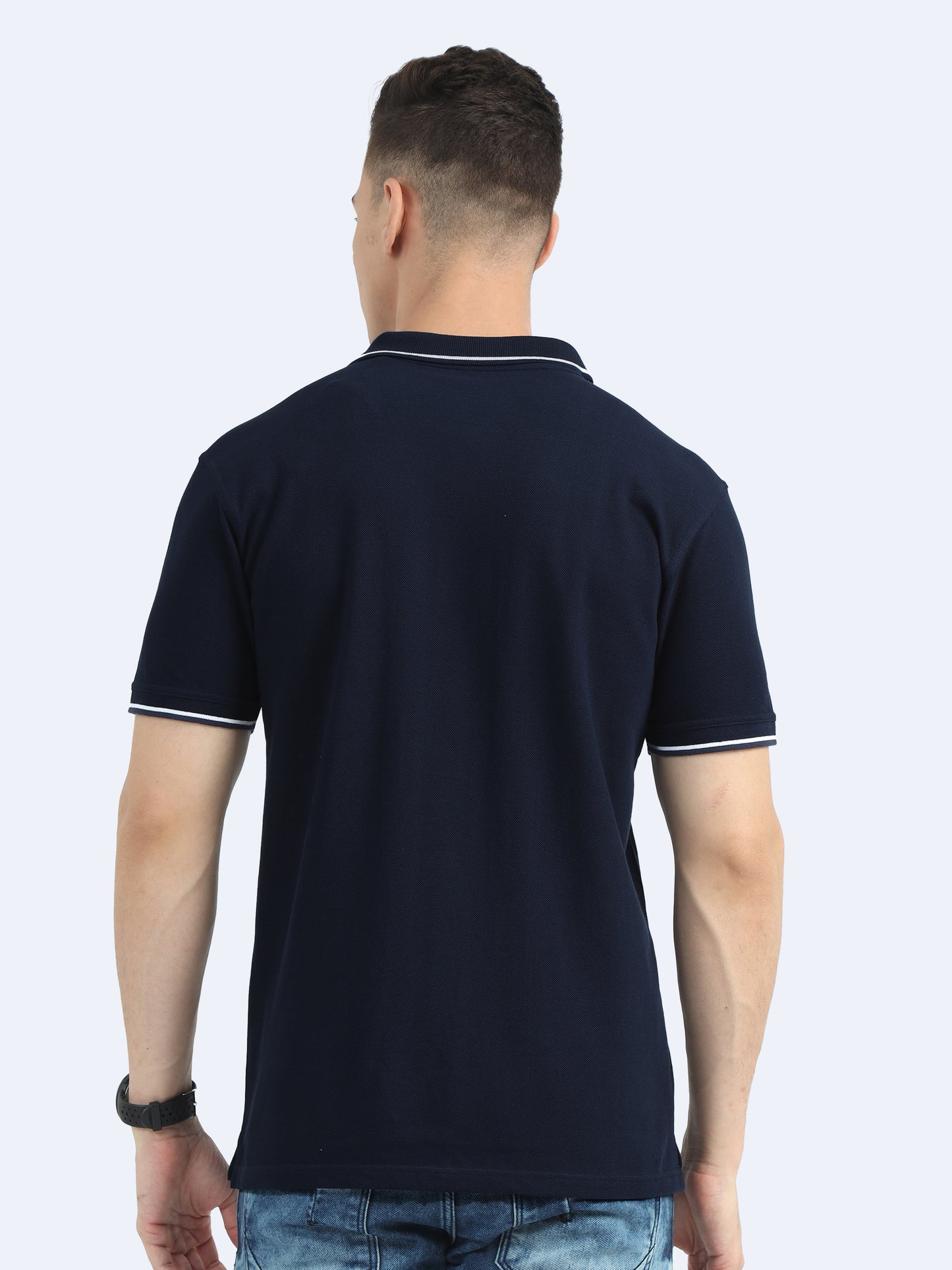 Biowashed Organic Polo - Navy Blue with White Tipping