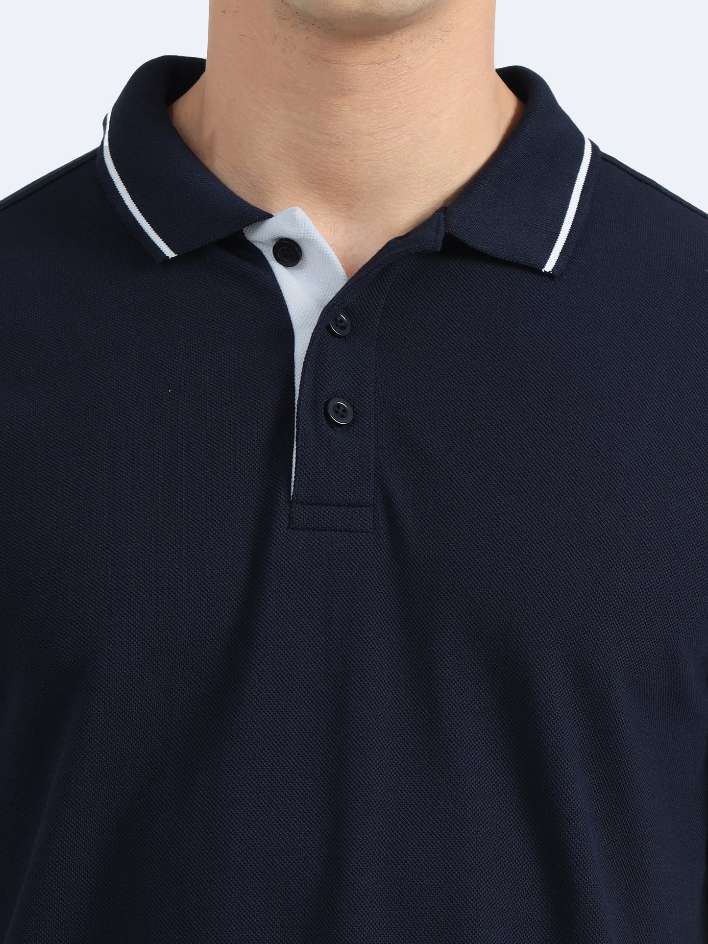 Biowashed Organic Polo - Navy Blue with White Tipping