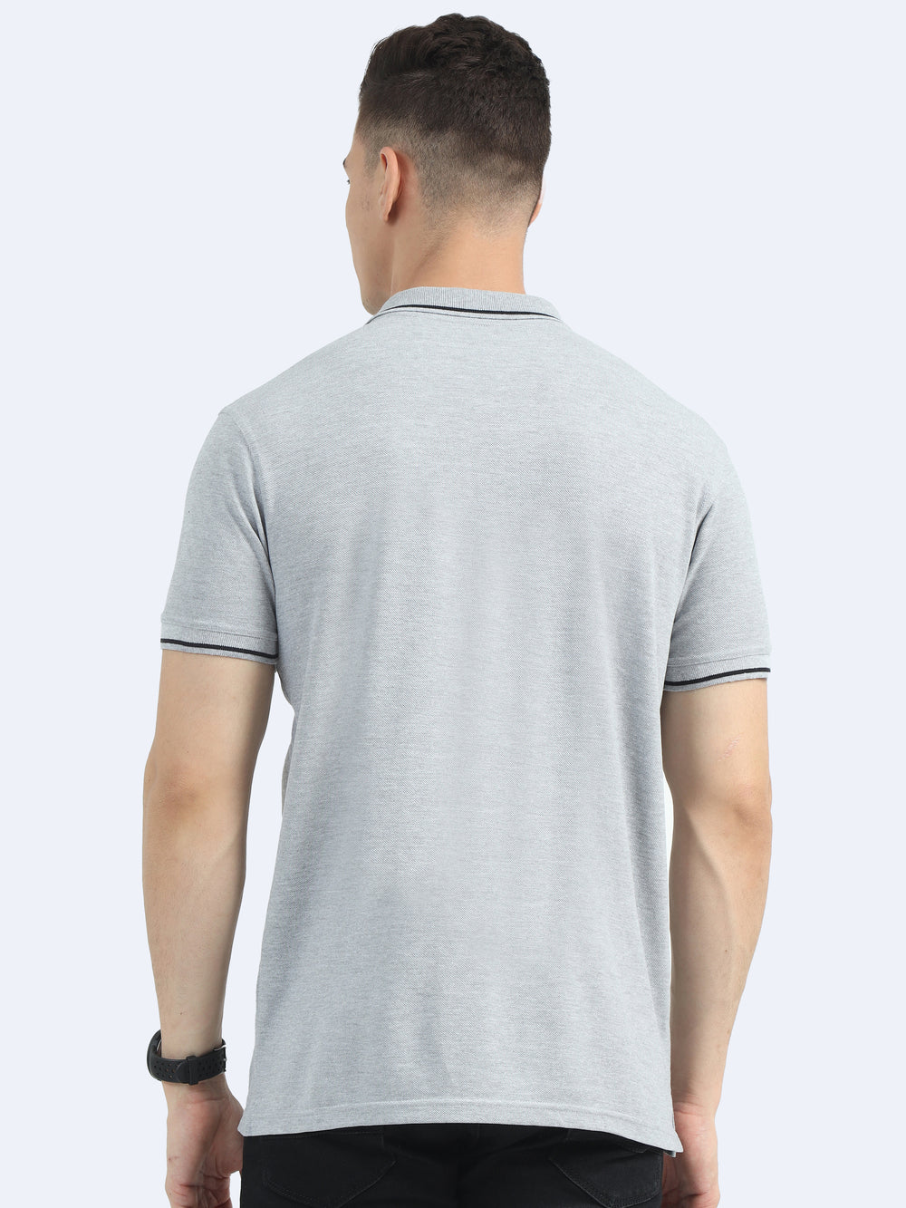 Biowashed Organic Polo - Grey with Black Tipping