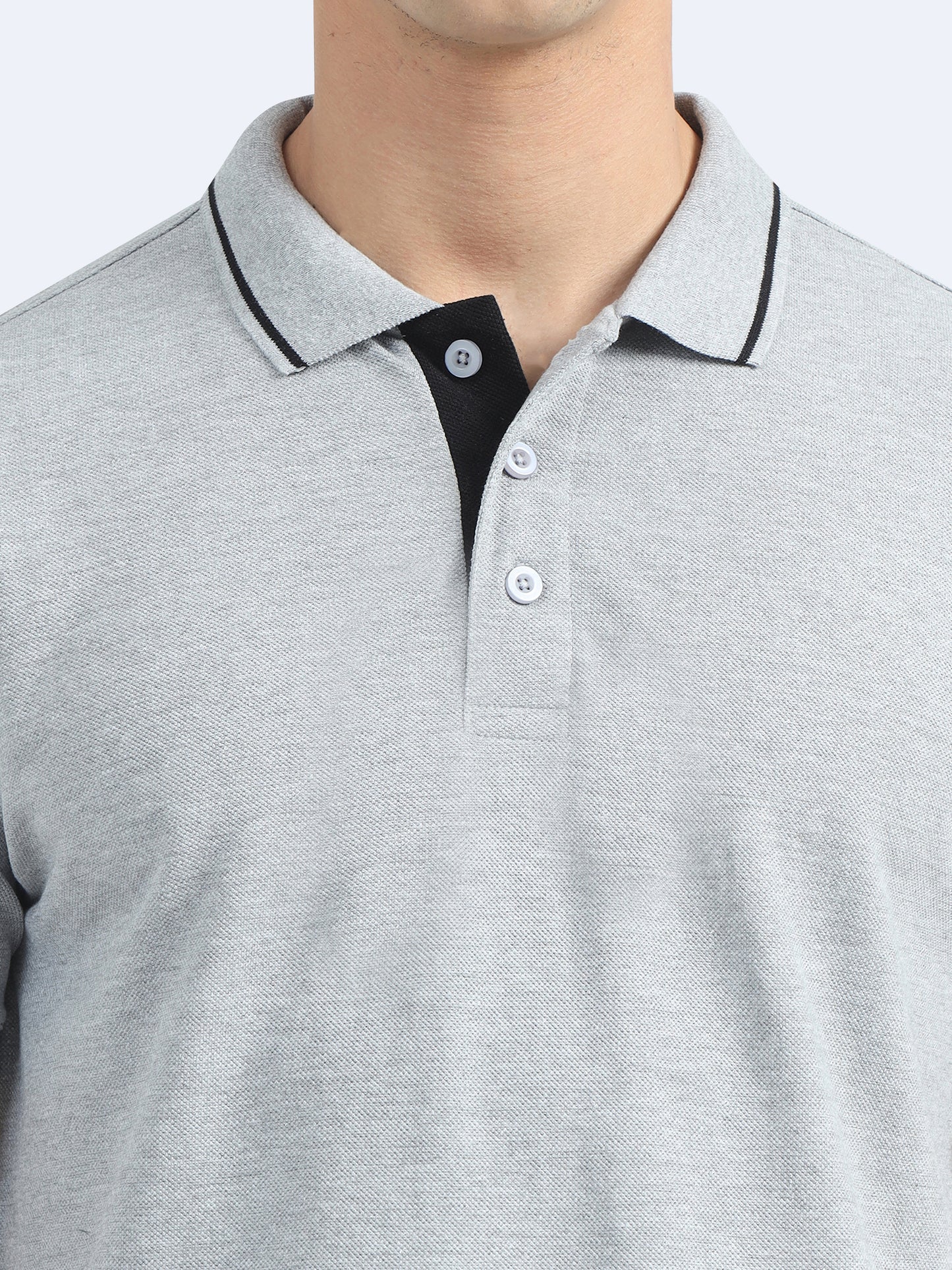 Biowashed Organic Polo - Grey with Black Tipping