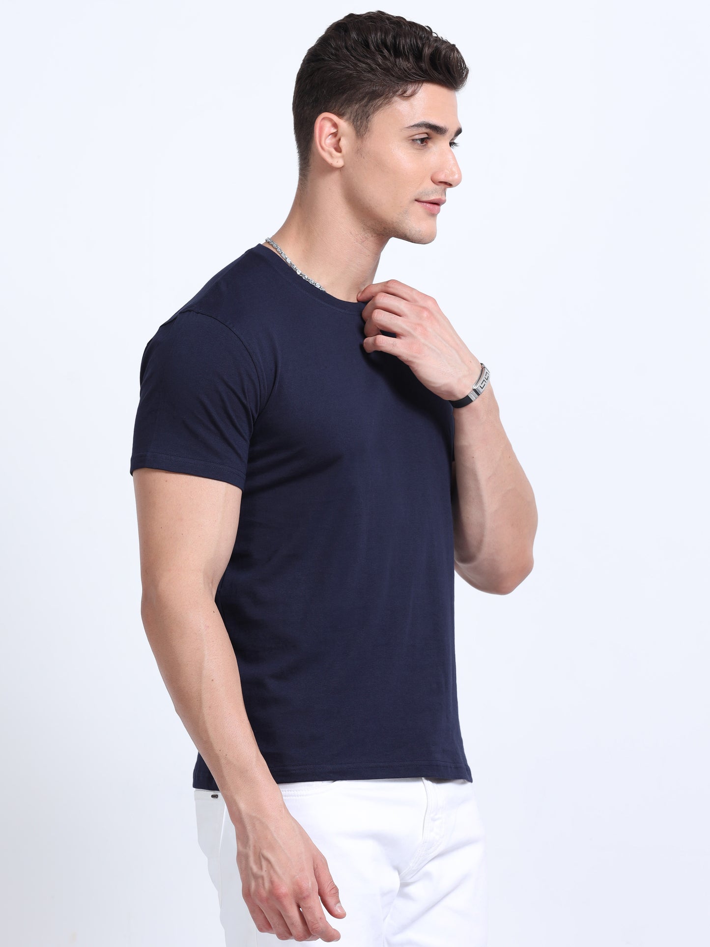 Biowashed Round Neck 100% Cotton Tshirt - Navy Blue