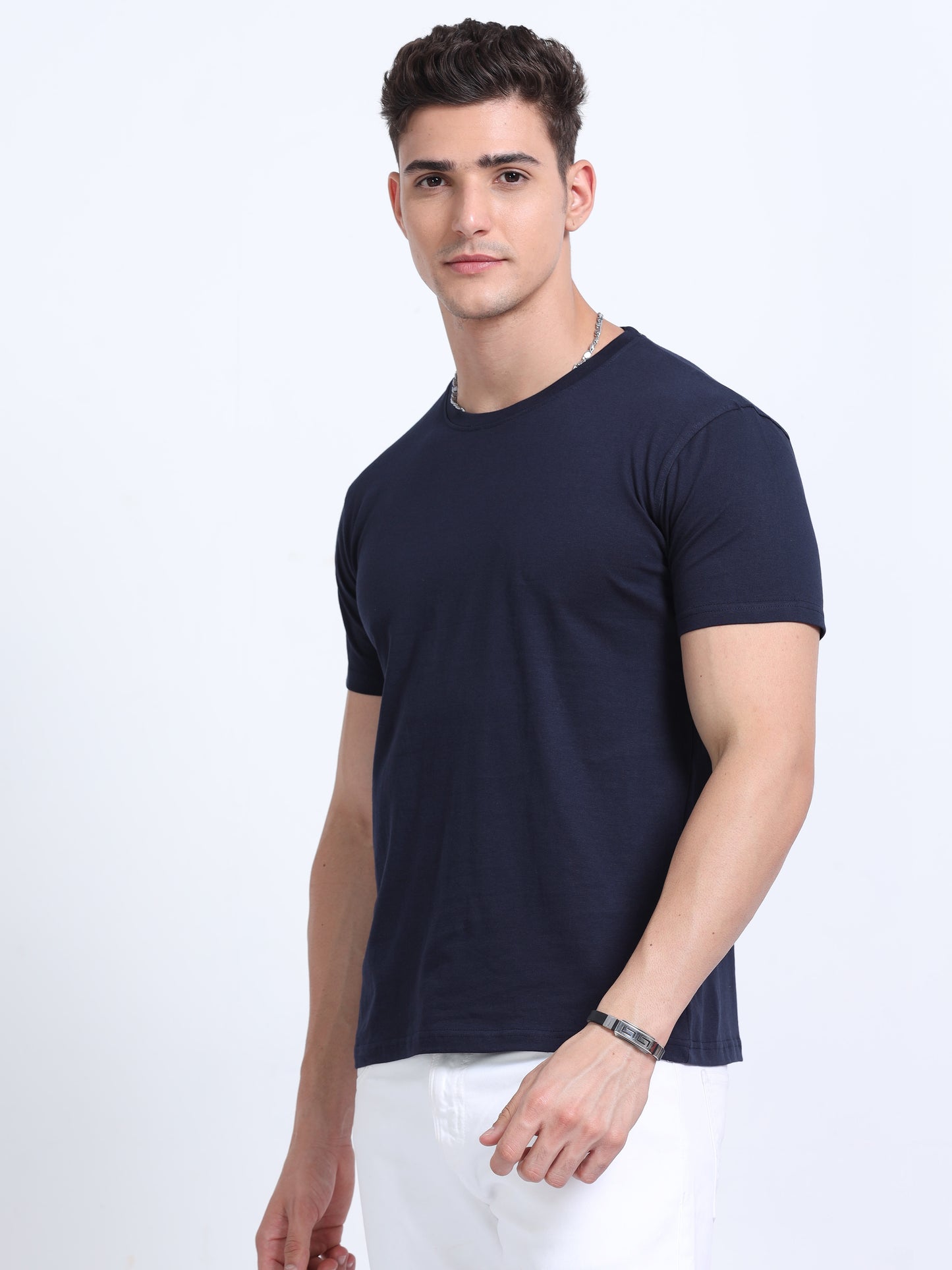 Biowashed Round Neck 100% Cotton Tshirt - Navy Blue