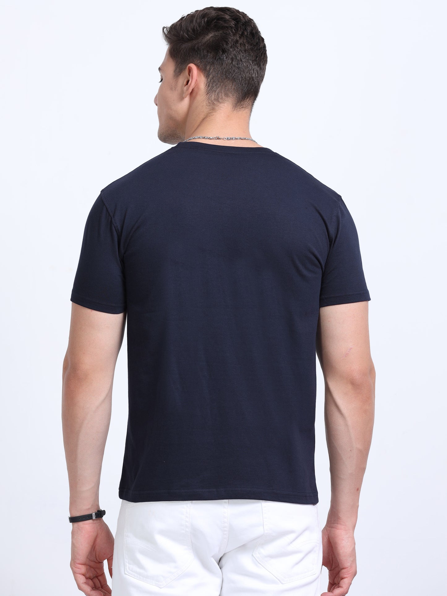 Biowashed Round Neck 100% Cotton Tshirt - Navy Blue