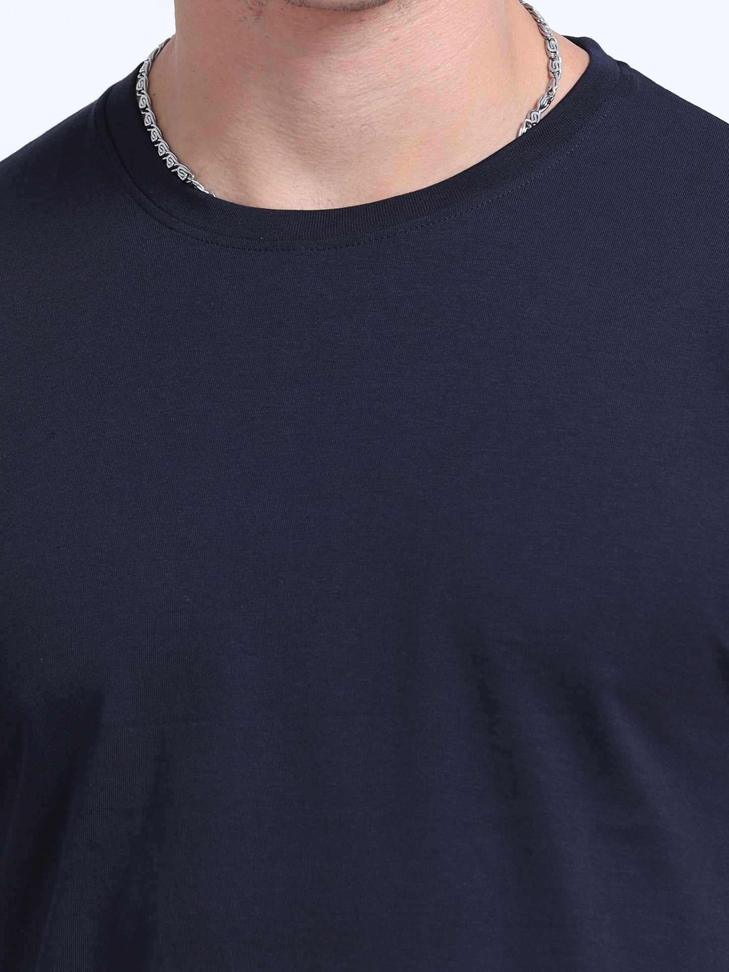 Biowashed Round Neck 100% Cotton Tshirt - Navy Blue