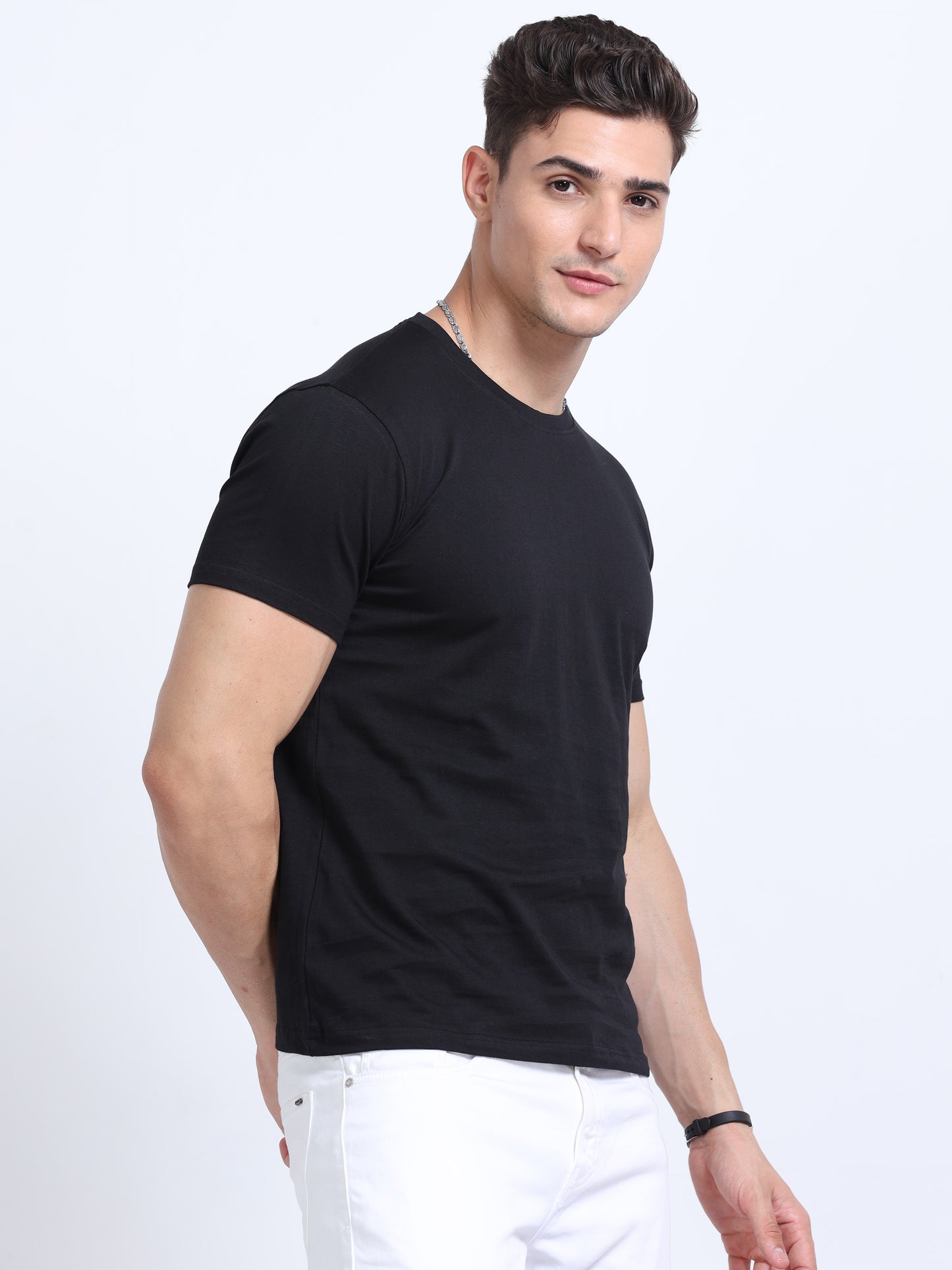Biowashed Round Neck 100% Cotton Tshirt - Black