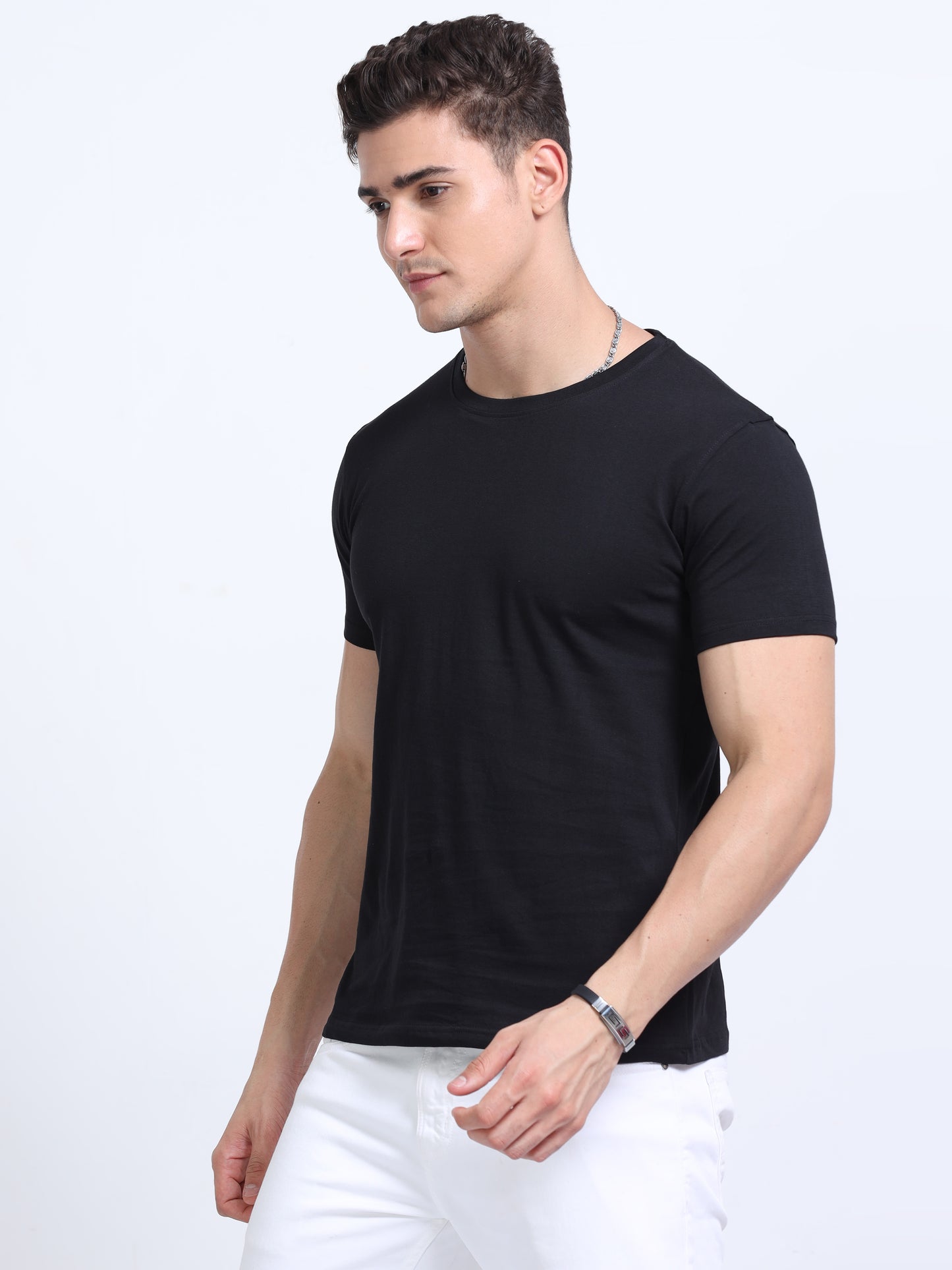 Biowashed Round Neck 100% Cotton Tshirt - Black