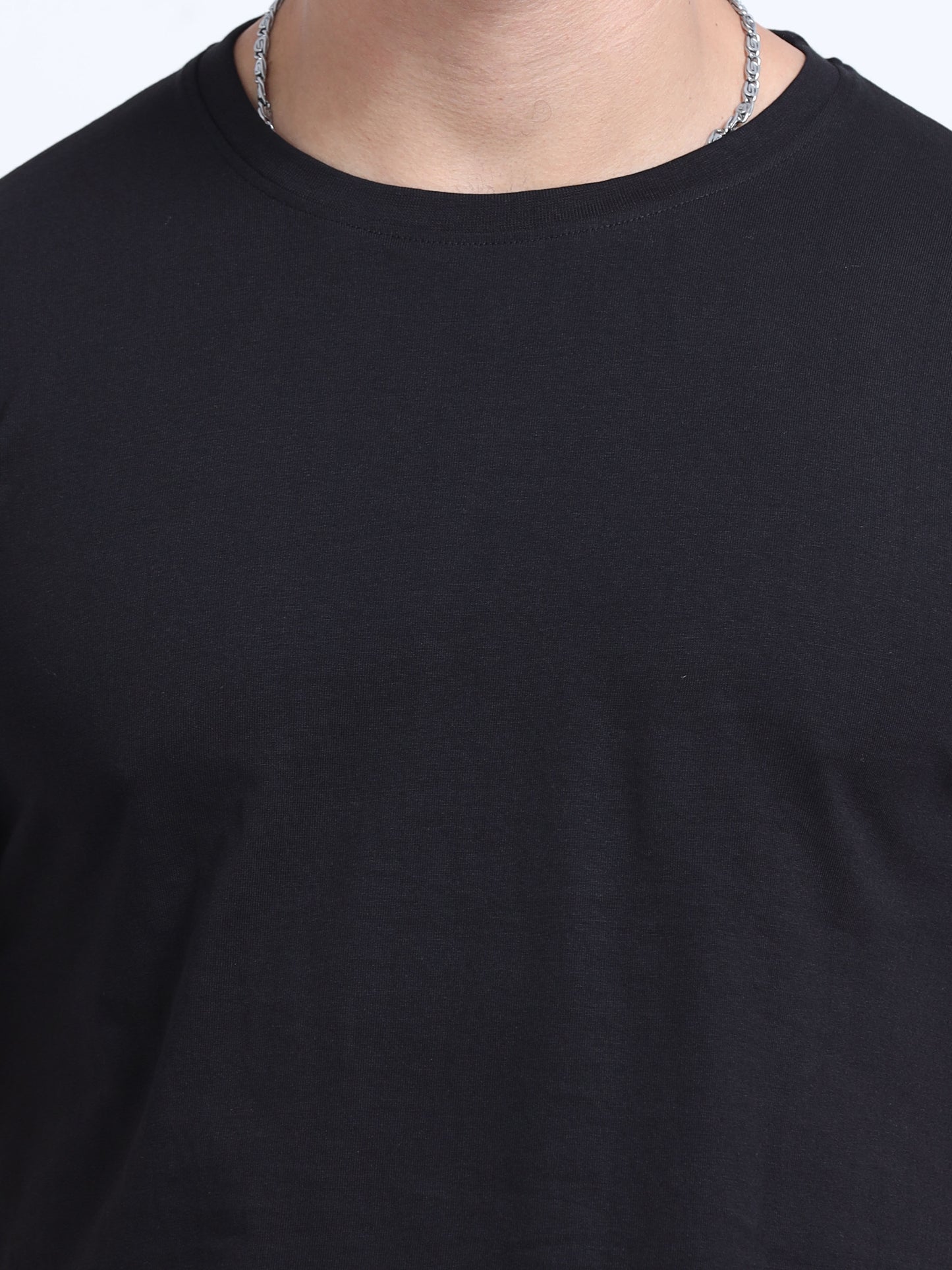 Biowashed Round Neck 100% Cotton Tshirt - Black