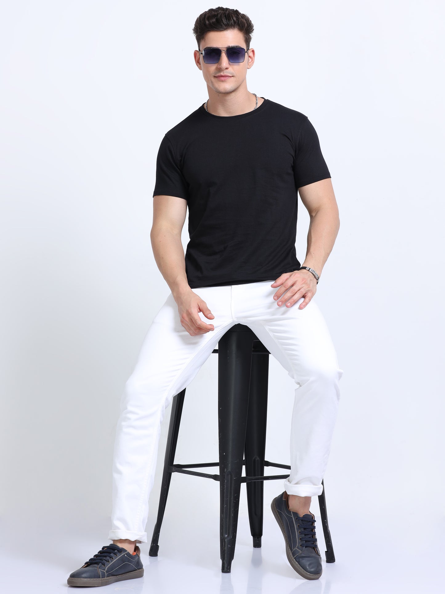 Biowashed Round Neck 100% Cotton Tshirt - Black