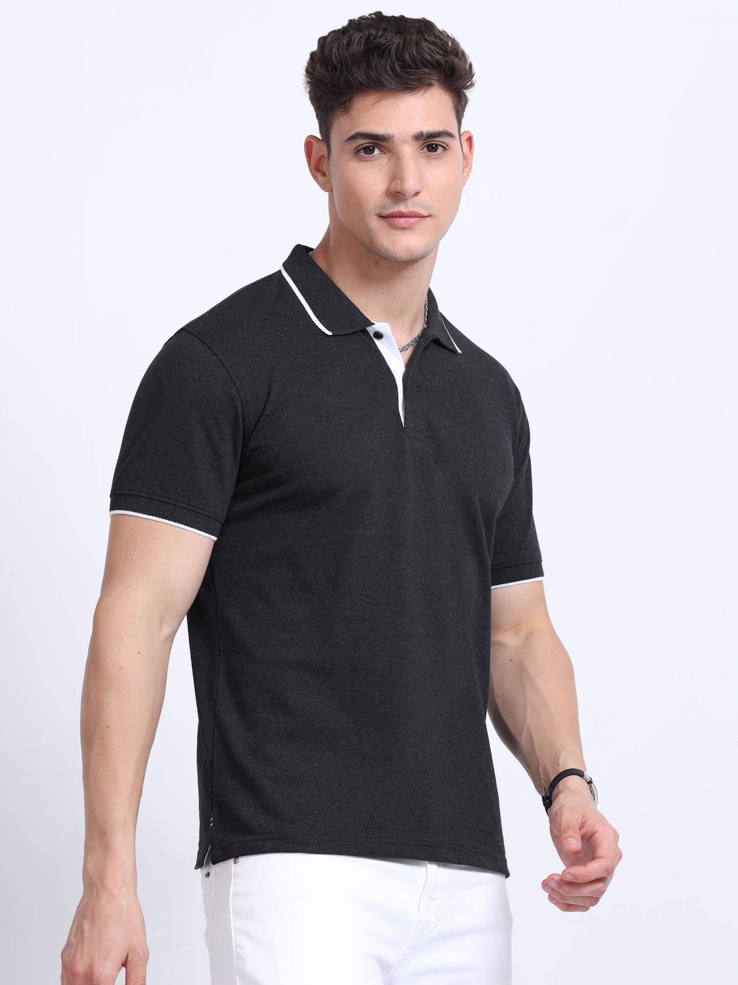 EcoBlend Polo Tshirts - Charcoal with White Tipping