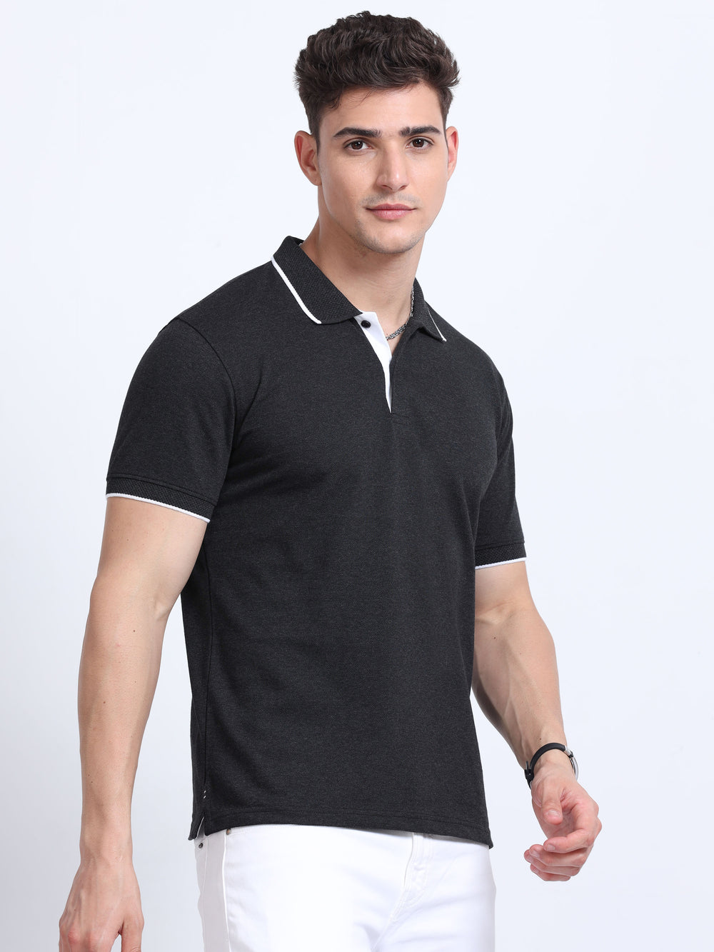 EcoBlend Polo Tshirts - Charcoal with White Tipping
