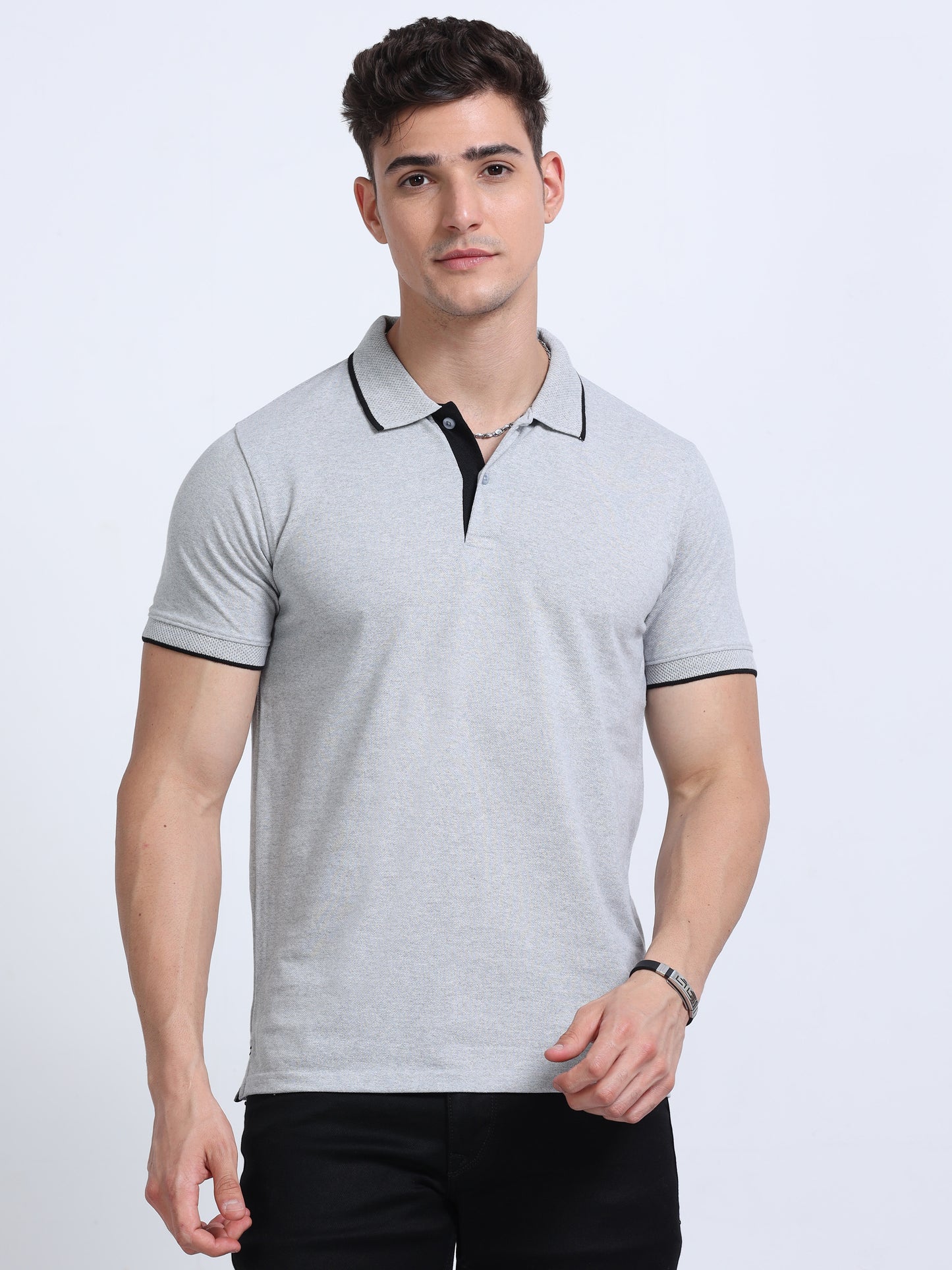 EcoBlend Polo Tshirts - Grey Melange with Black Tipping