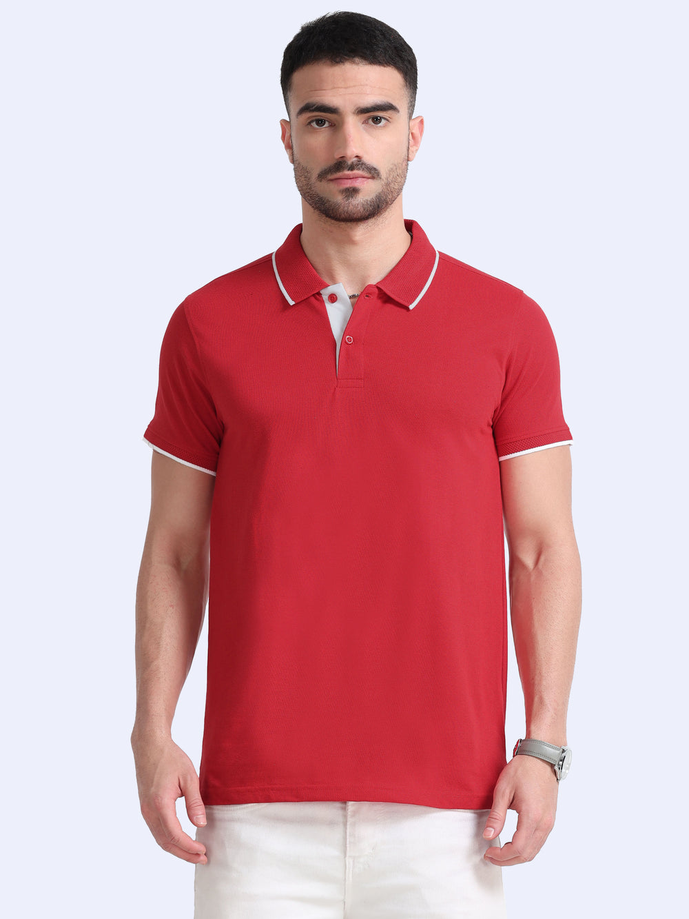 EcoBlend Polo Tshirts - Red with White Tipping