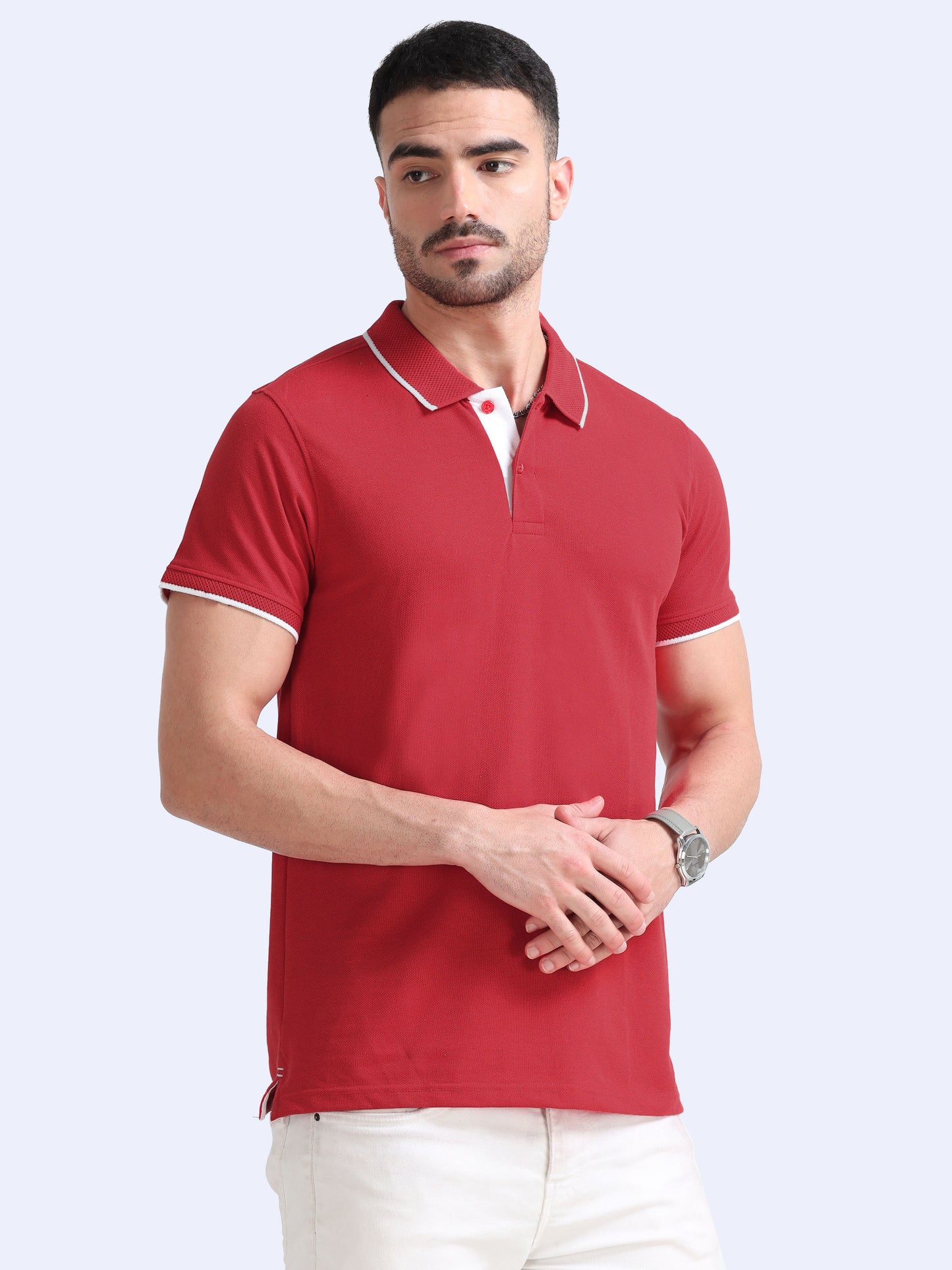 EcoBlend Polo Tshirts - Red with White Tipping