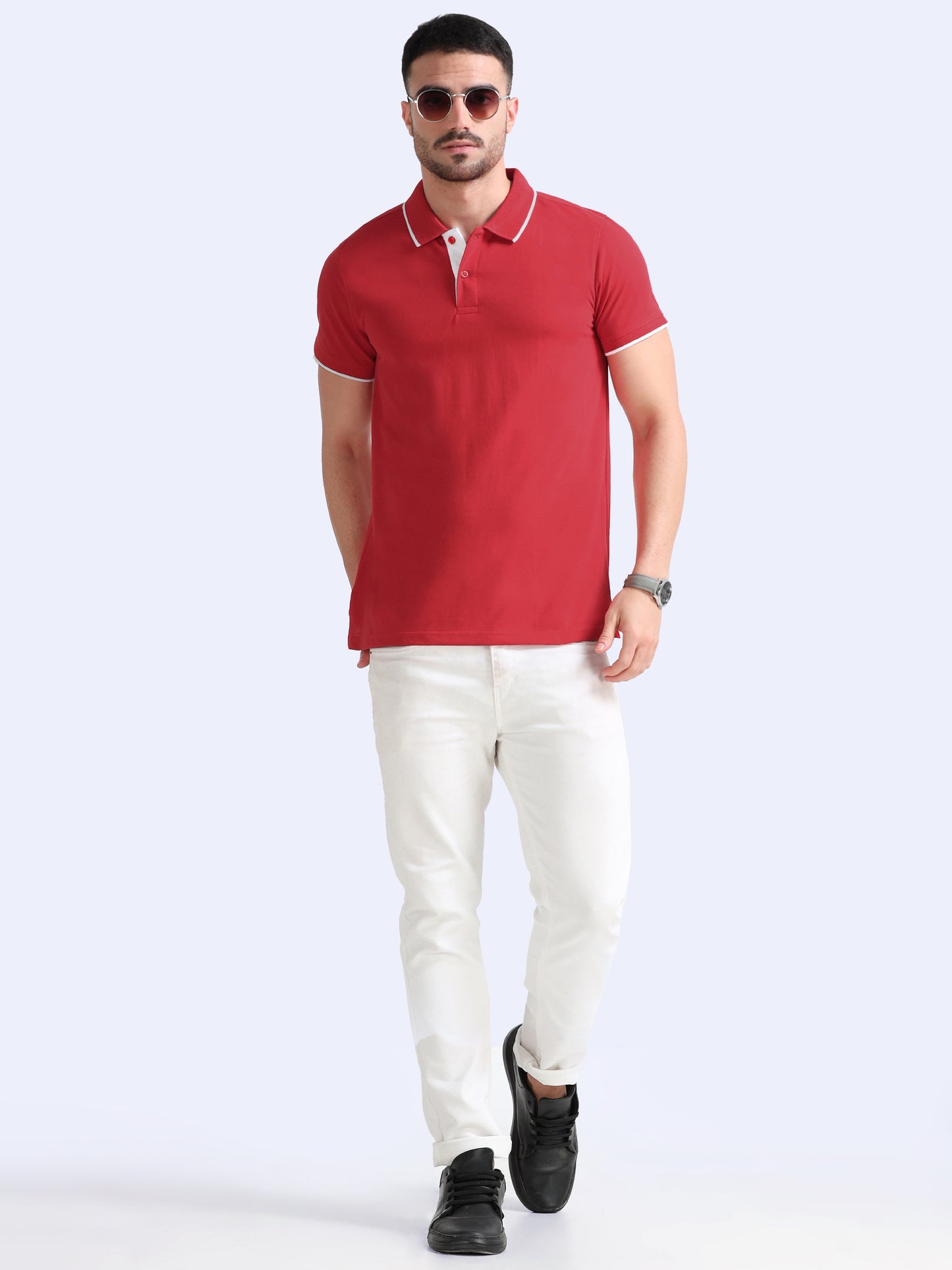 EcoBlend Polo Tshirts - Red with White Tipping