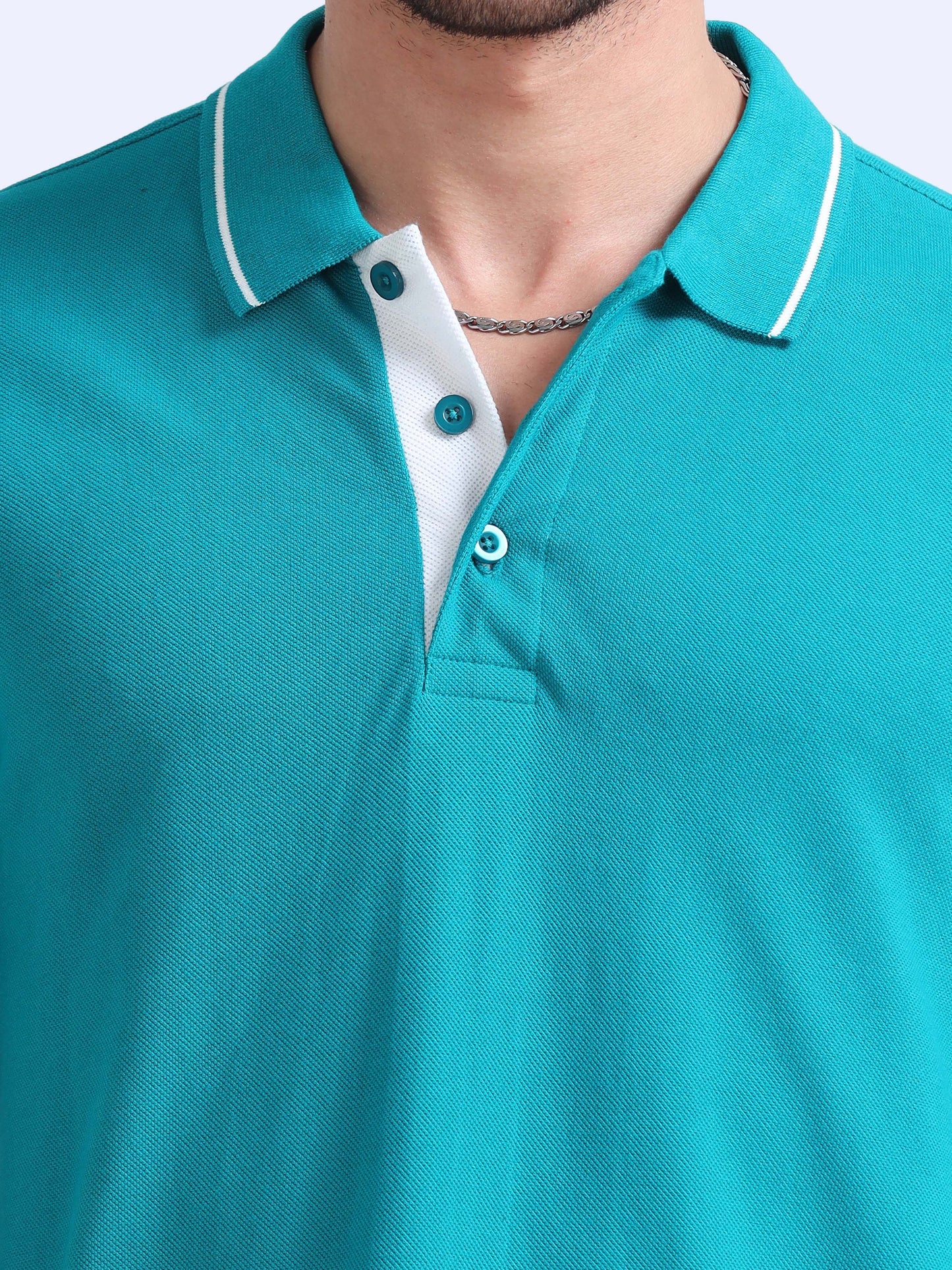 Biowashed Organic Polo - Elec Green with White Tipping