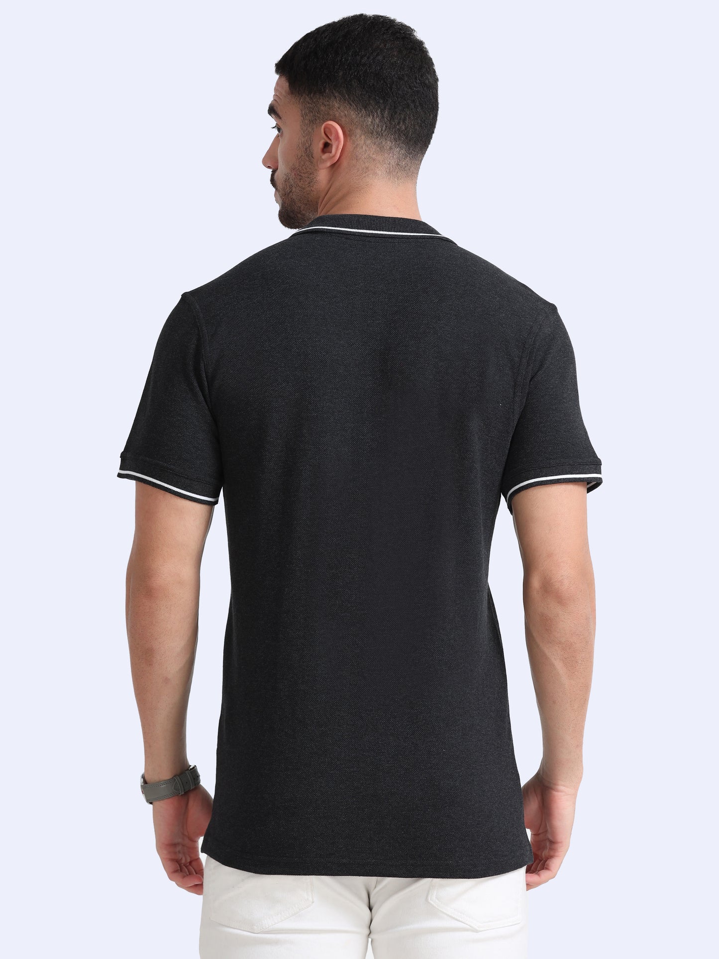 Biowashed Organic Polo - Charcoal with White Tipping