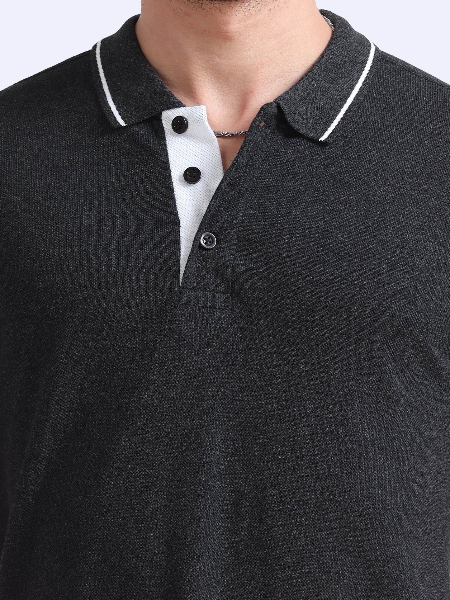 Biowashed Organic Polo - Charcoal with White Tipping