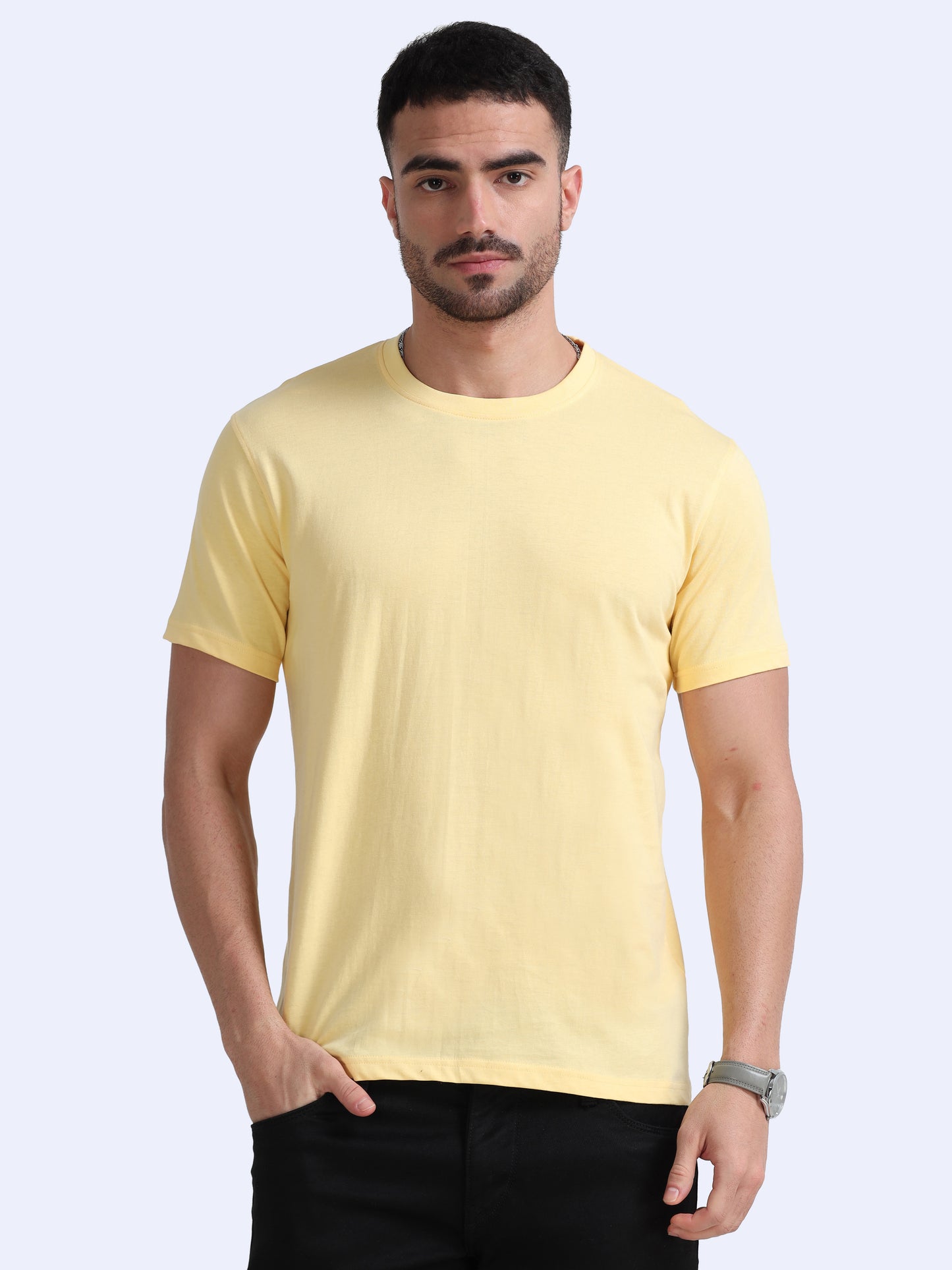Biowashed Round Neck 100% Cotton Tshirt - Yellow