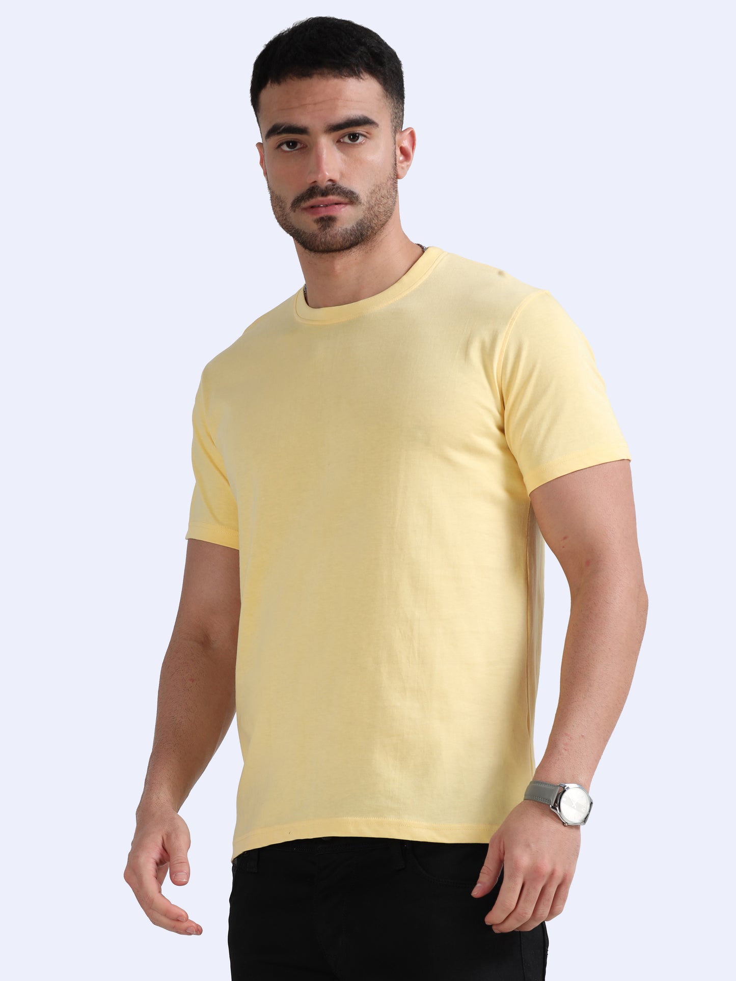 Biowashed Round Neck 100% Cotton Tshirt - Yellow