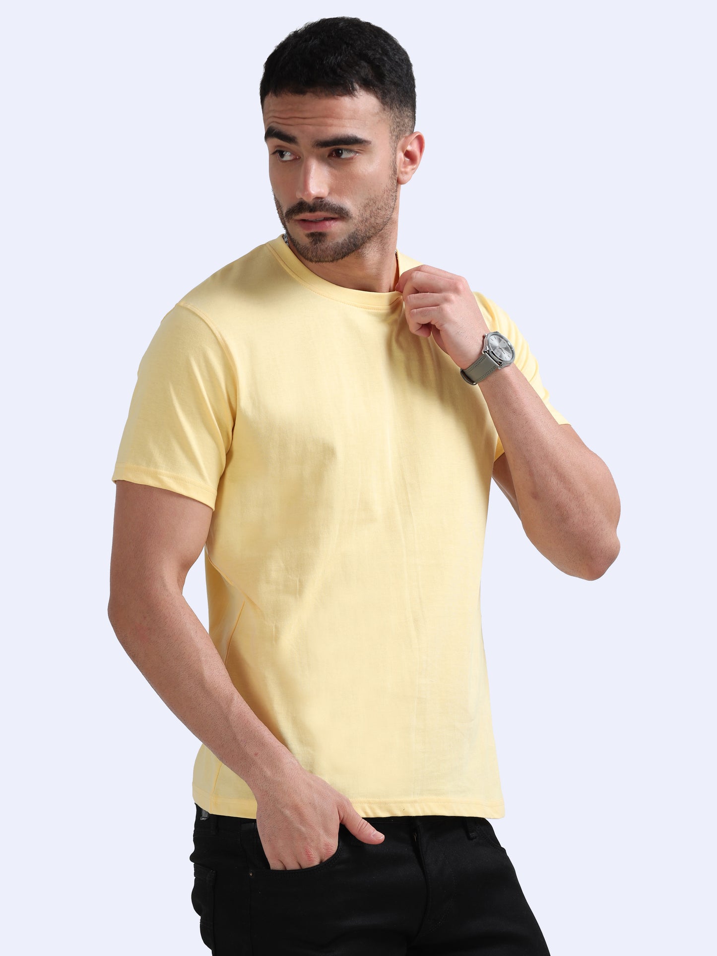 Biowashed Round Neck 100% Cotton Tshirt - Yellow
