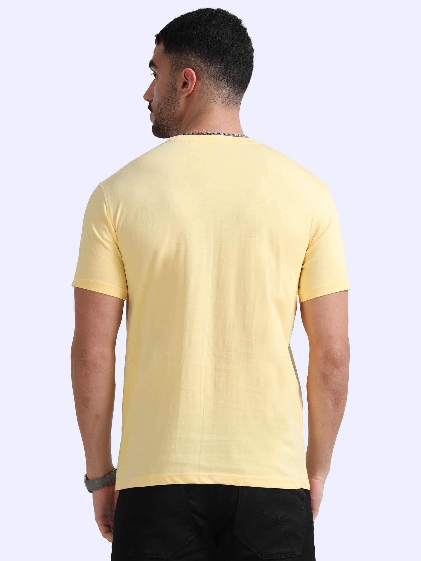 Biowashed Round Neck 100% Cotton Tshirt - Yellow