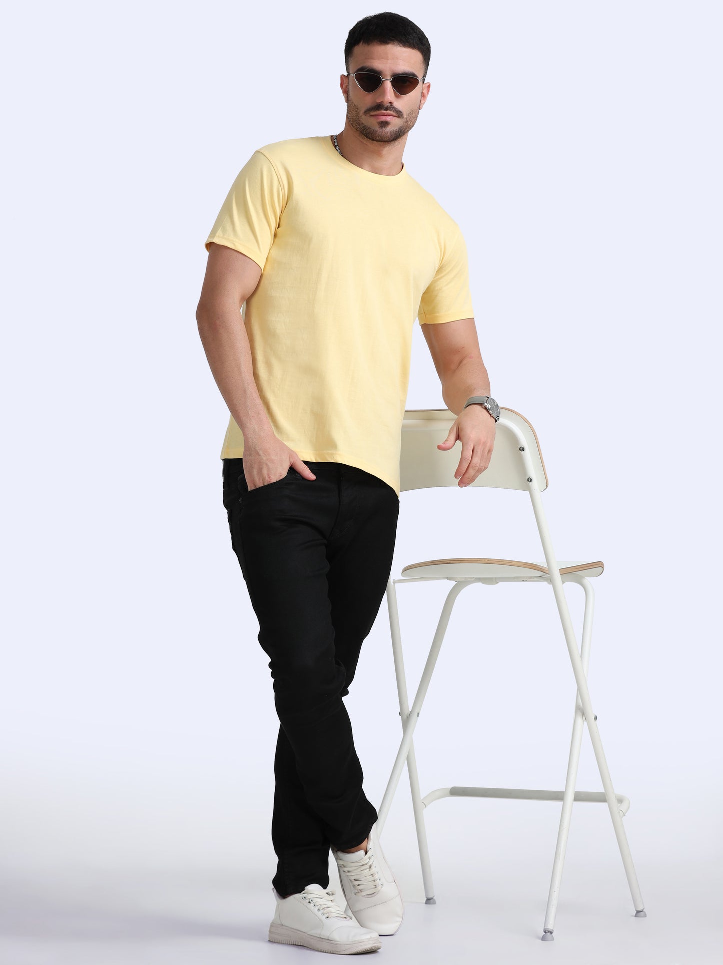 Biowashed Round Neck 100% Cotton Tshirt - Yellow