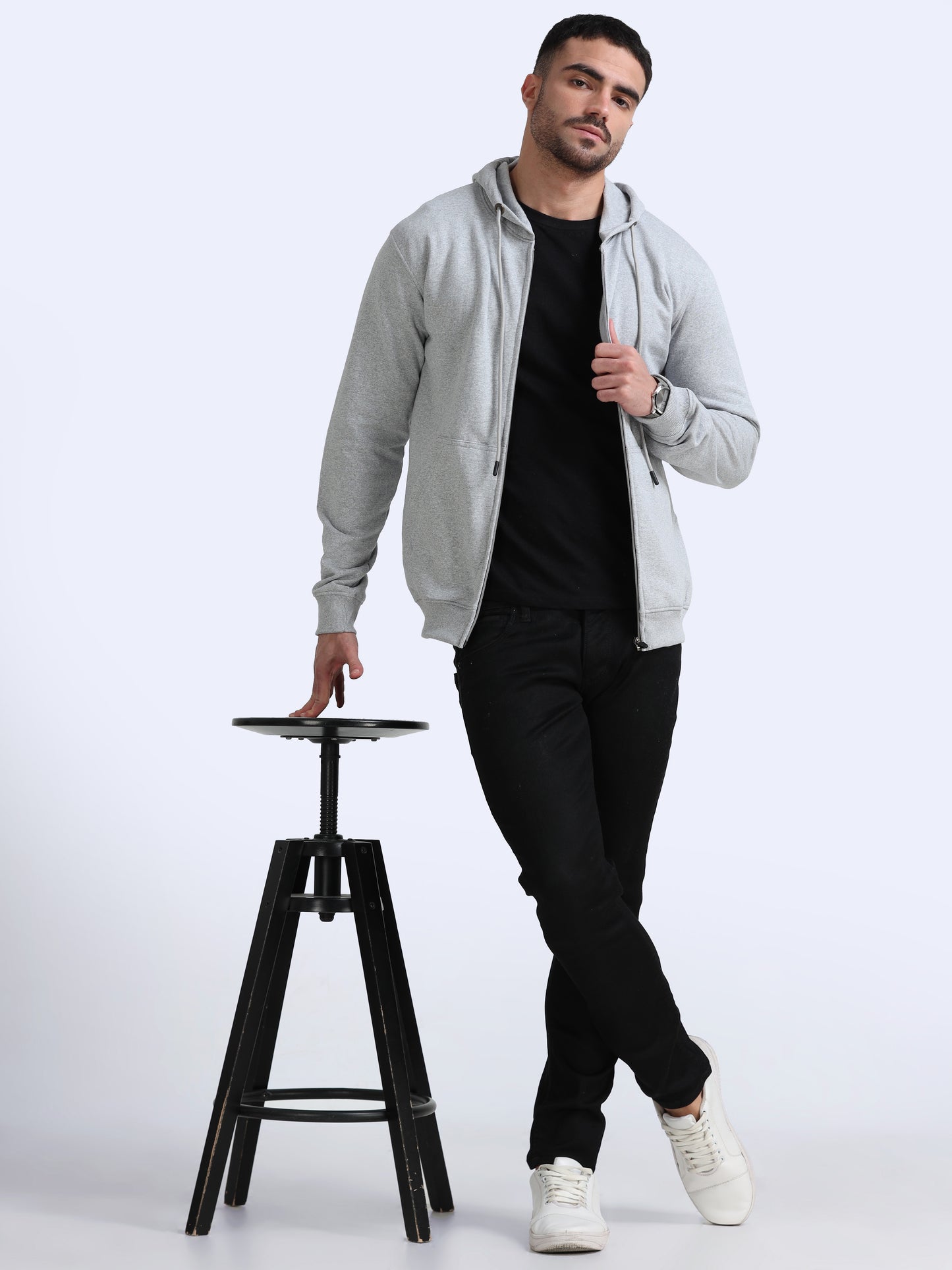 URBANHOOD Premium Hoodies with Zip - Grey Melange