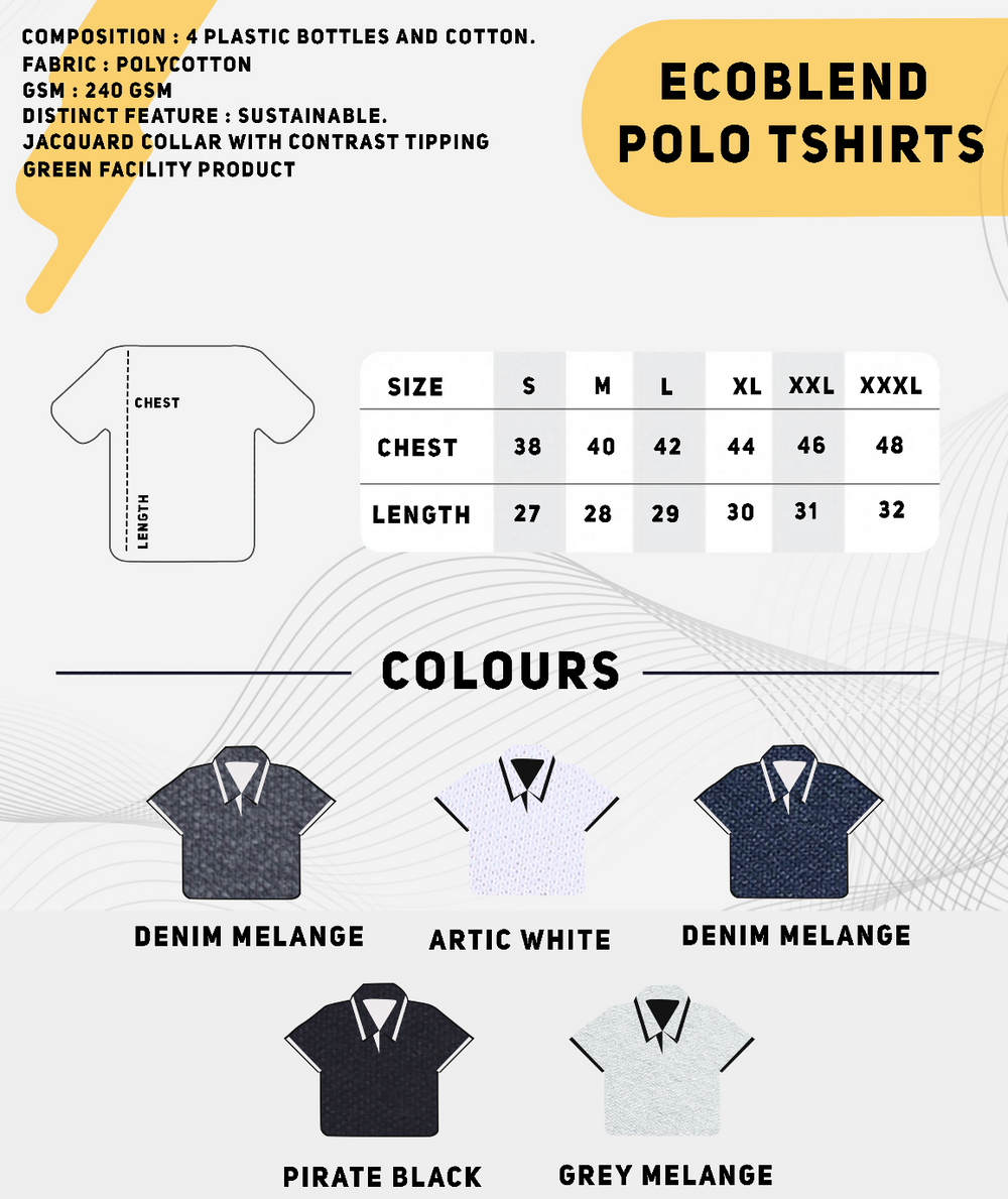 EcoBlend Polo Tshirts - Black with White Tipping