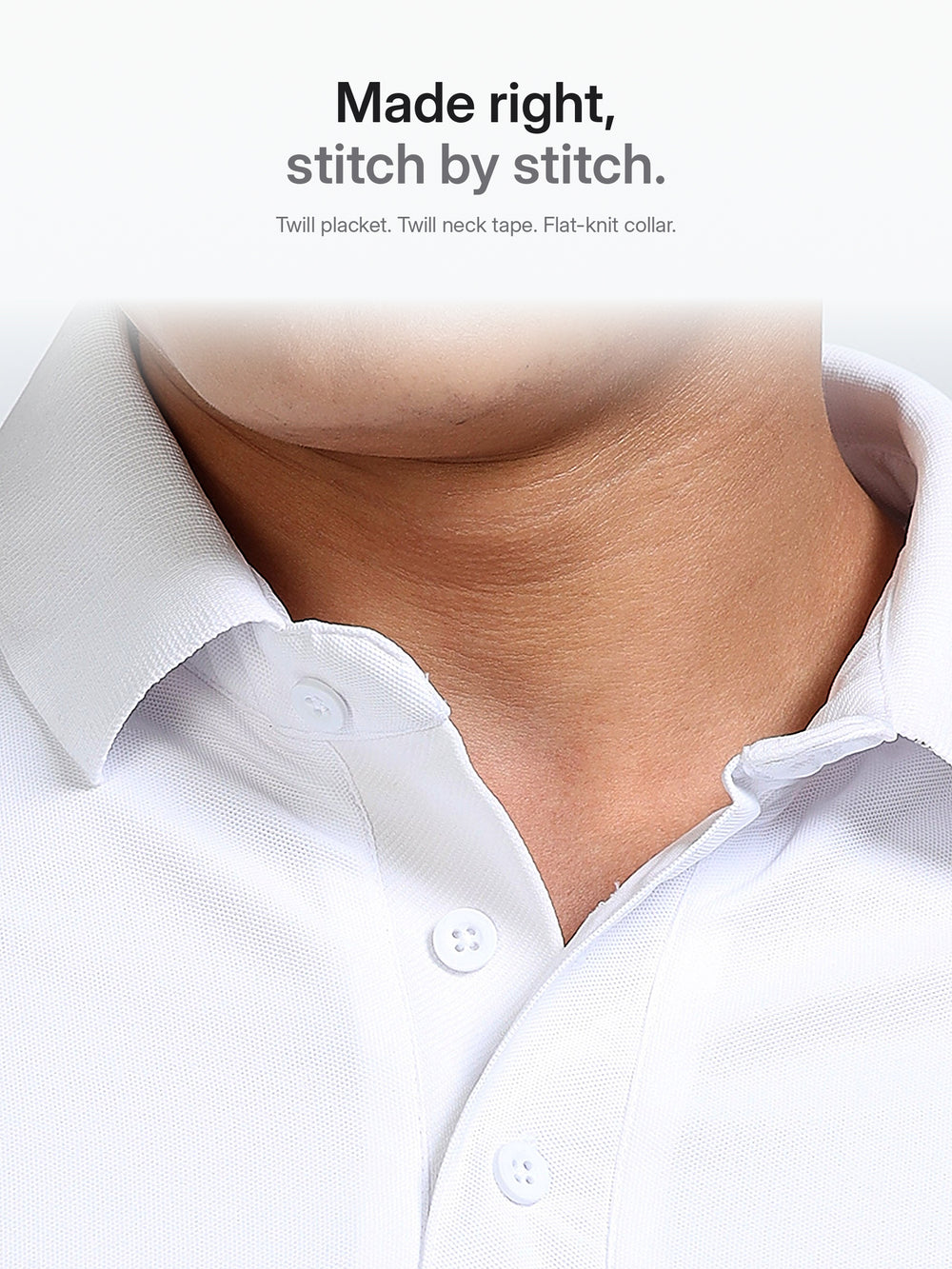 AeroPiq Polo Tshirts - White – Close-up