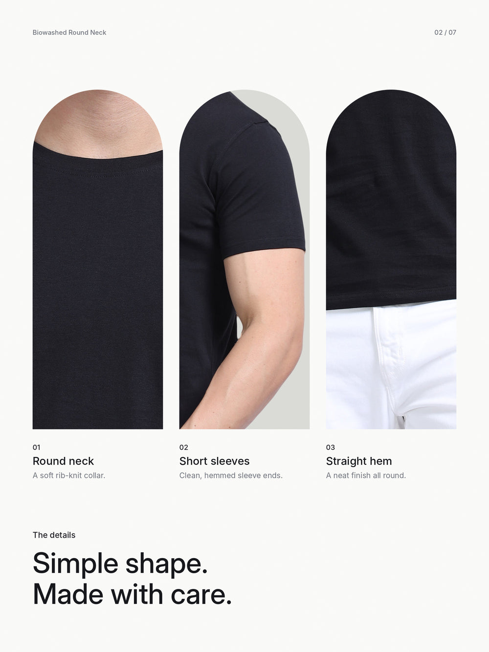 Biowashed Round Neck 100% Cotton Tshirt - Black – Details