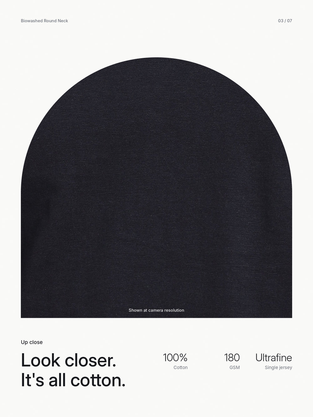 Biowashed Round Neck 100% Cotton Tshirt - Black – Close-up