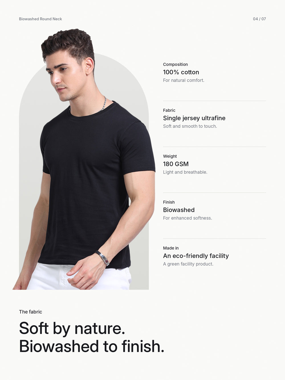 Biowashed Round Neck 100% Cotton Tshirt - Black – Fabric