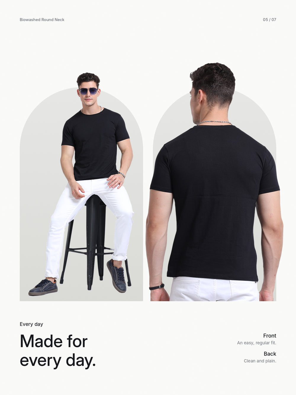Biowashed Round Neck 100% Cotton Tshirt - Black – Lifestyle