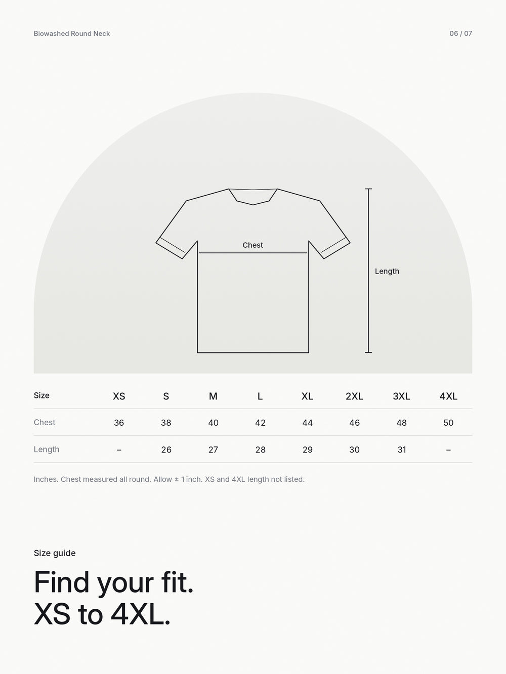 Biowashed Round Neck 100% Cotton Tshirt - Black – Size guide