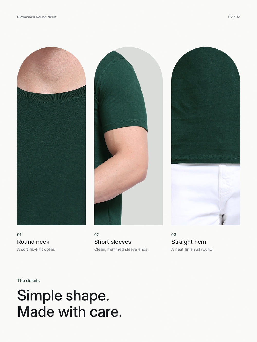 Biowashed Round Neck 100% Cotton Tshirt - Bottle Green – Details