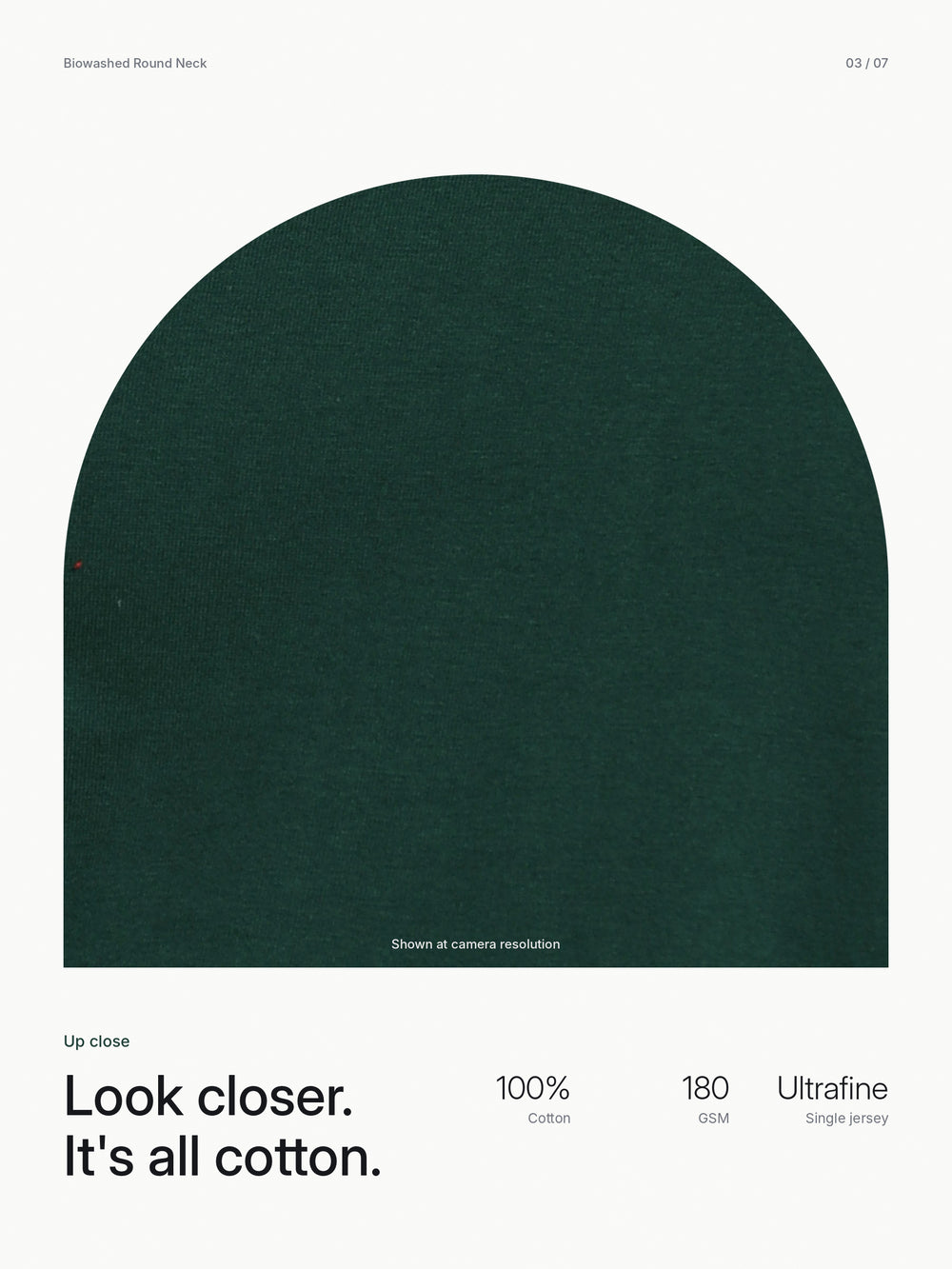 Biowashed Round Neck 100% Cotton Tshirt - Bottle Green – Close-up