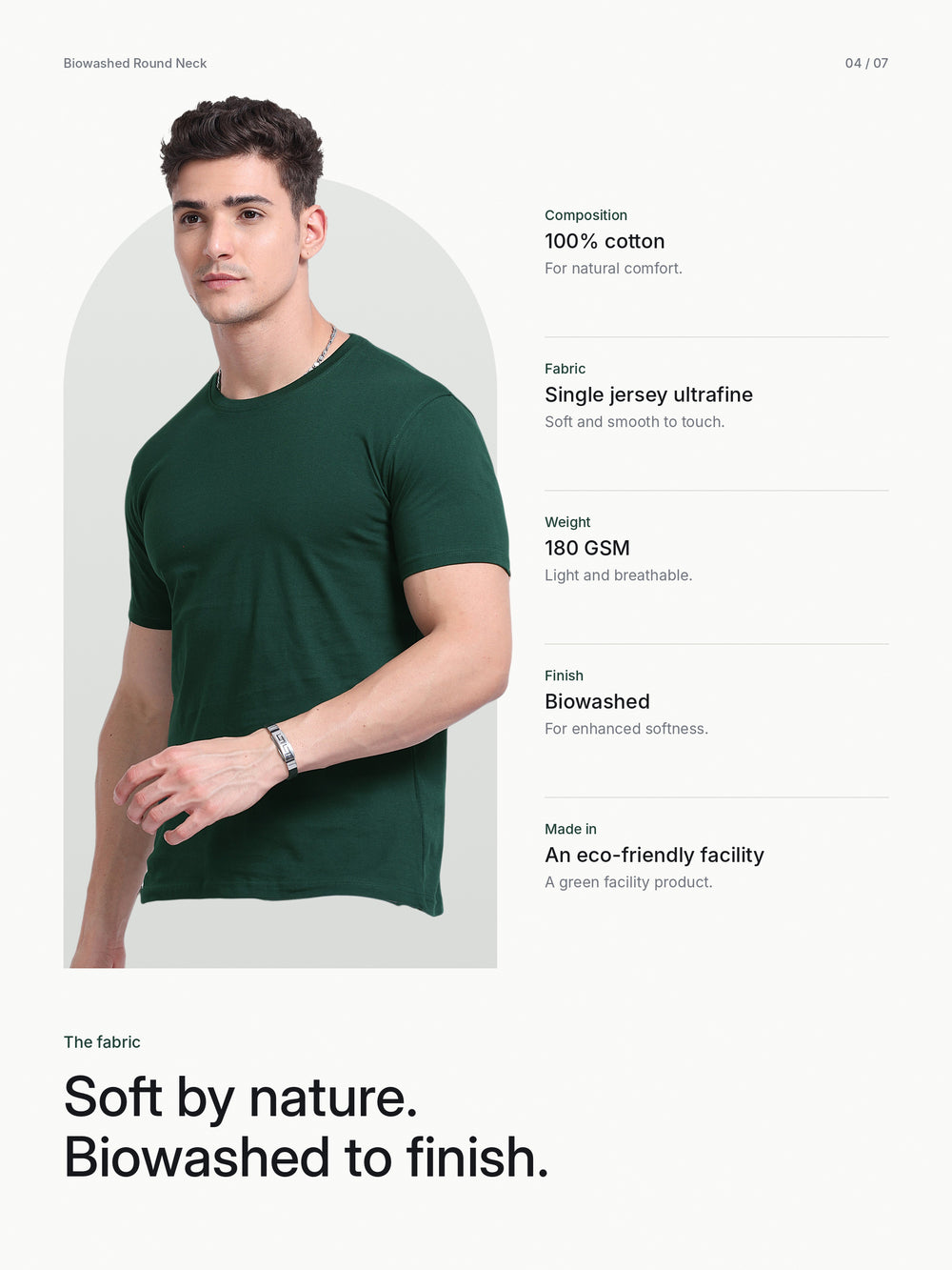 Biowashed Round Neck 100% Cotton Tshirt - Bottle Green – Fabric