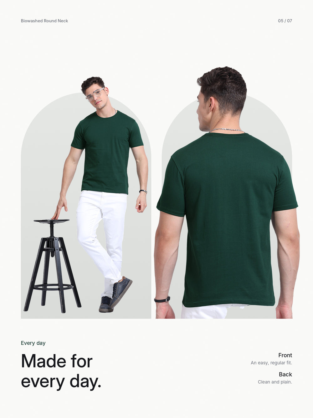Biowashed Round Neck 100% Cotton Tshirt - Bottle Green – Lifestyle
