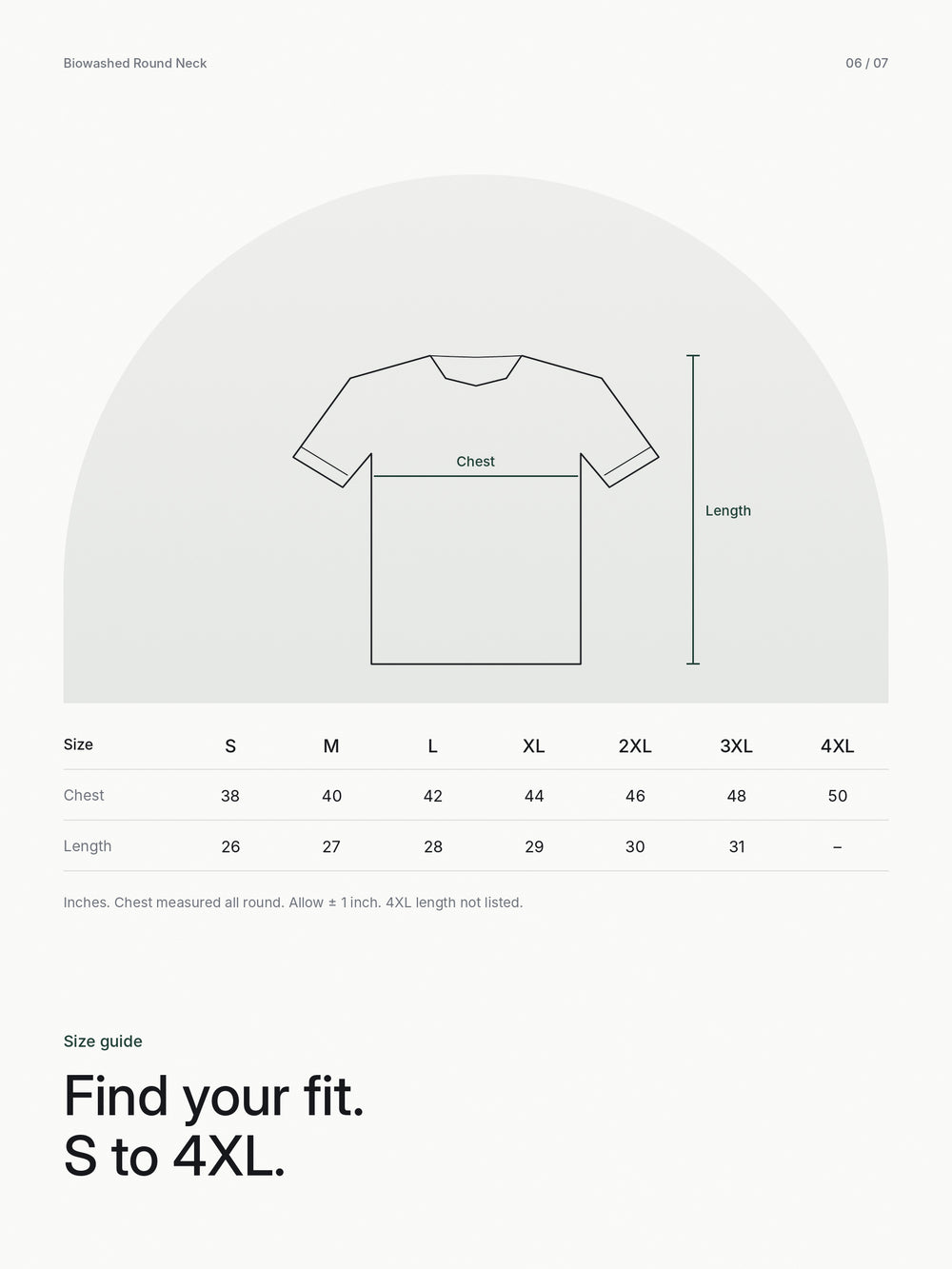 Biowashed Round Neck 100% Cotton Tshirt - Bottle Green – Size guide