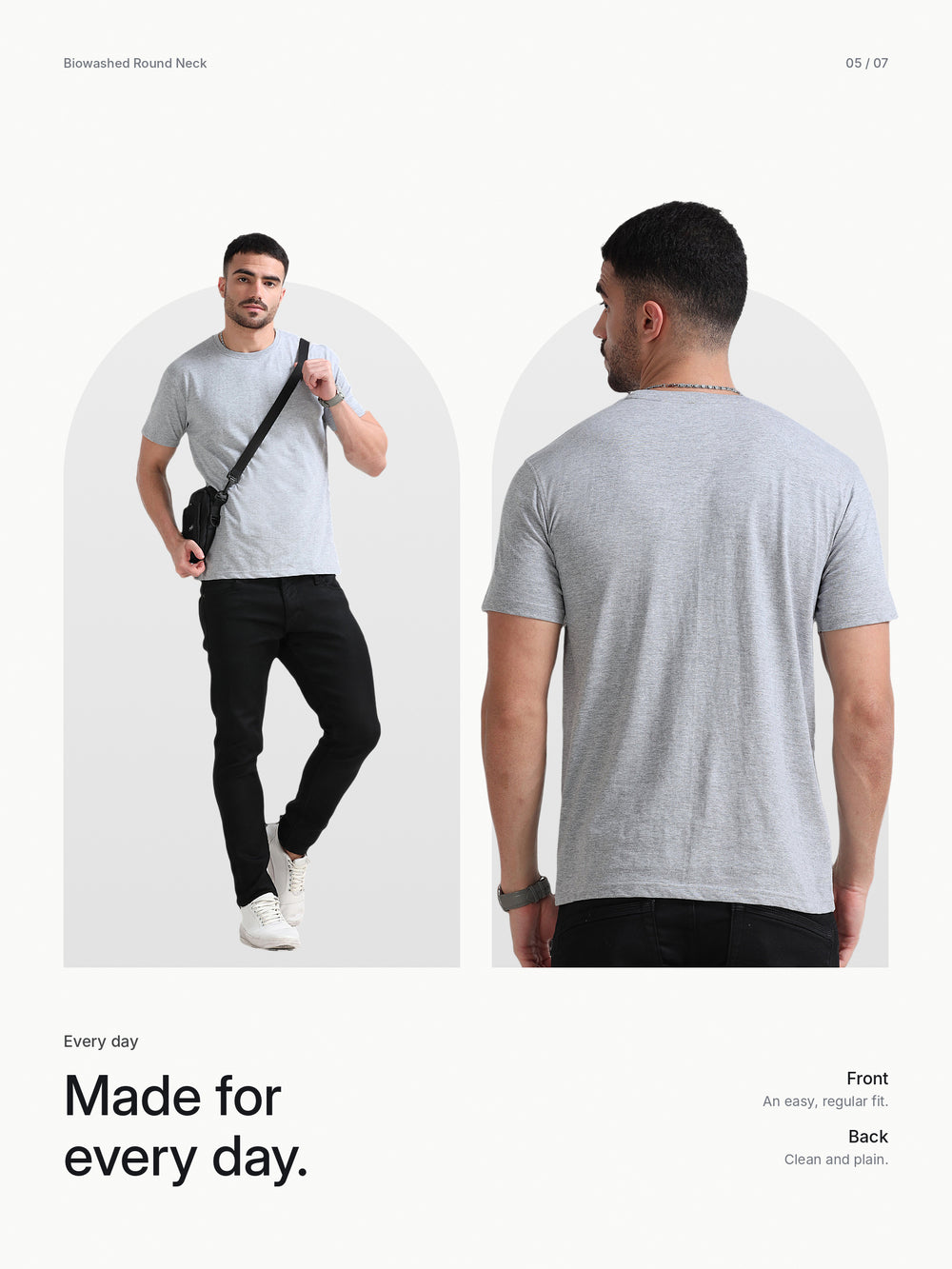 Biowashed Round Neck 100% Cotton Tshirt - Grey Melange – Lifestyle