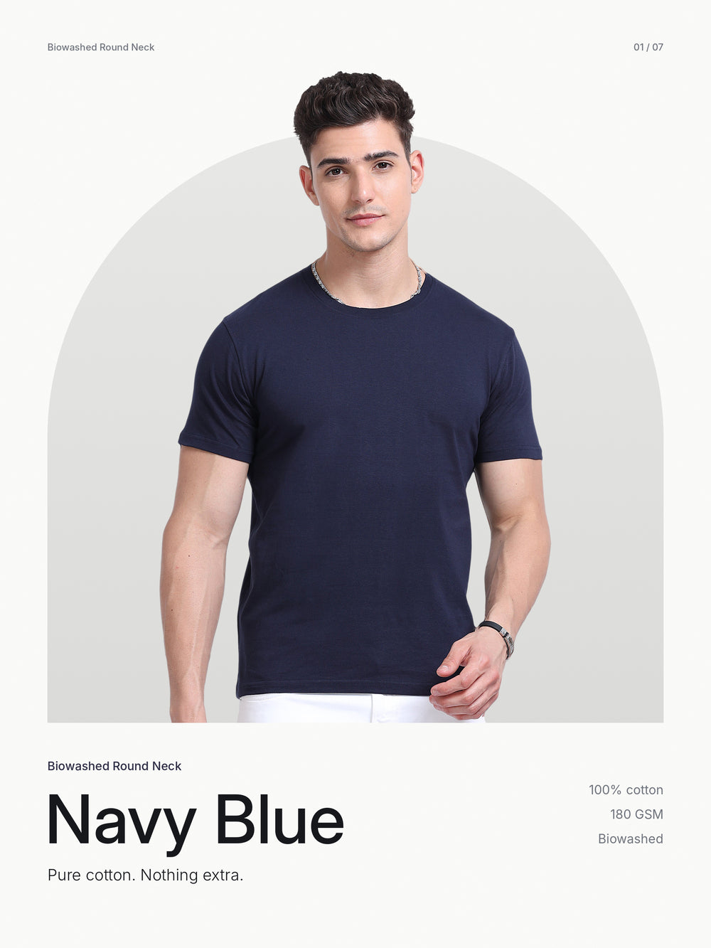 Biowashed Round Neck 100% Cotton Tshirt - Navy Blue – Hero