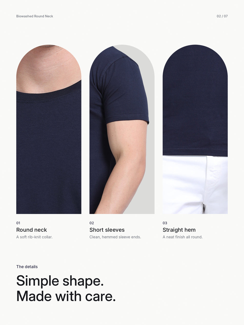 Biowashed Round Neck 100% Cotton Tshirt - Navy Blue – Details