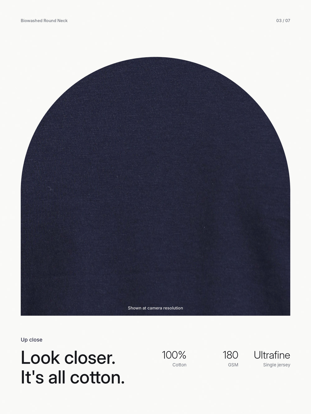 Biowashed Round Neck 100% Cotton Tshirt - Navy Blue – Close-up