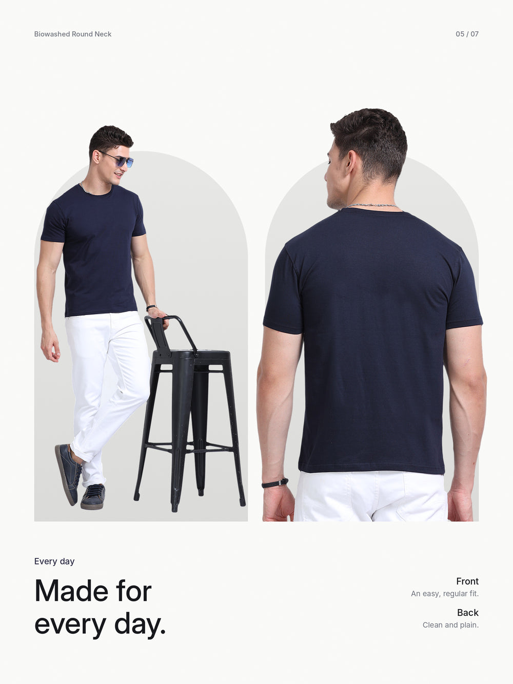 Biowashed Round Neck 100% Cotton Tshirt - Navy Blue – Lifestyle