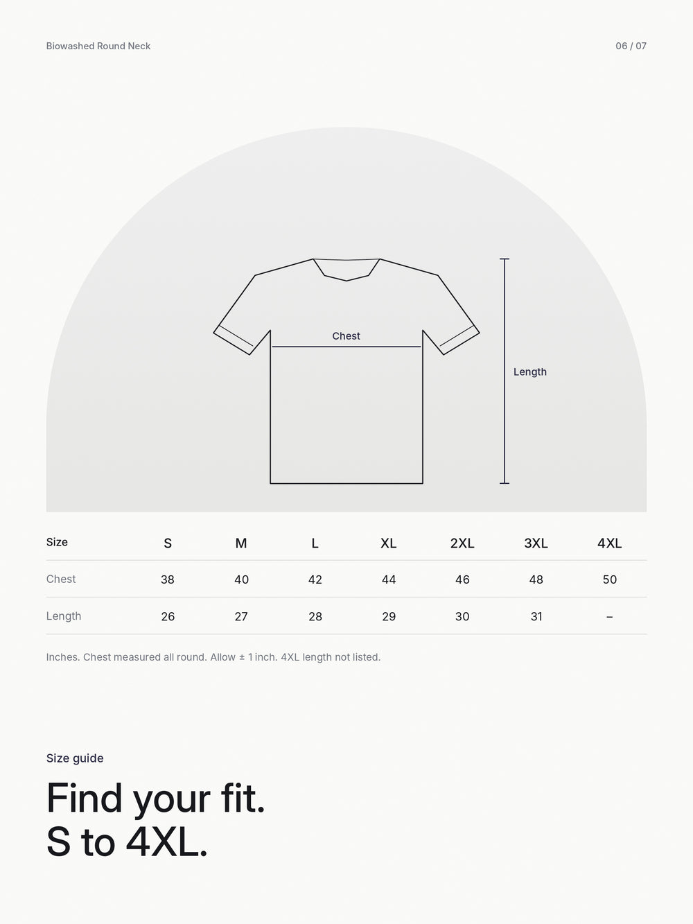 Biowashed Round Neck 100% Cotton Tshirt - Navy Blue – Size guide