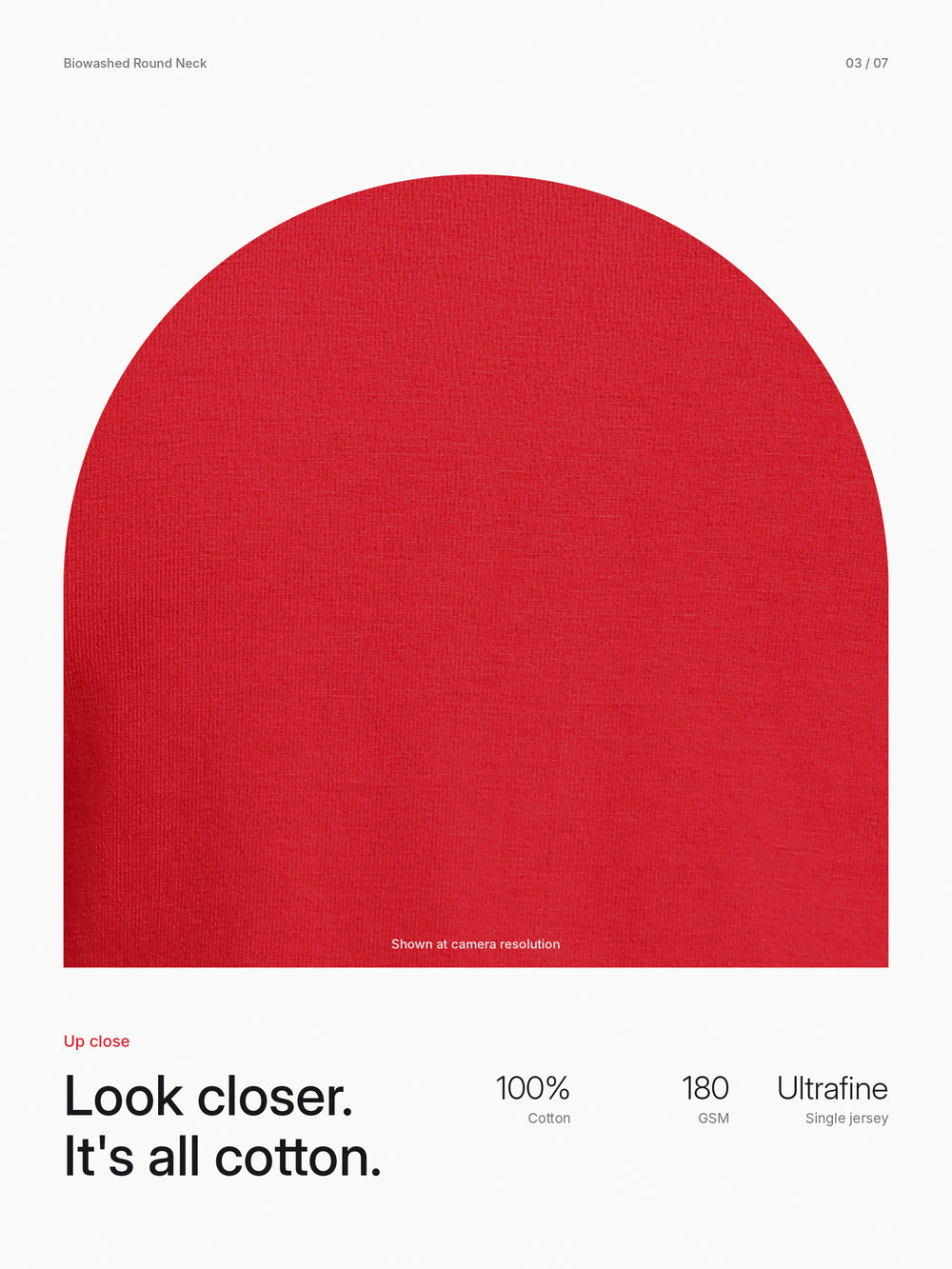 Biowashed Round Neck 100% Cotton Tshirt - Red – Close-up