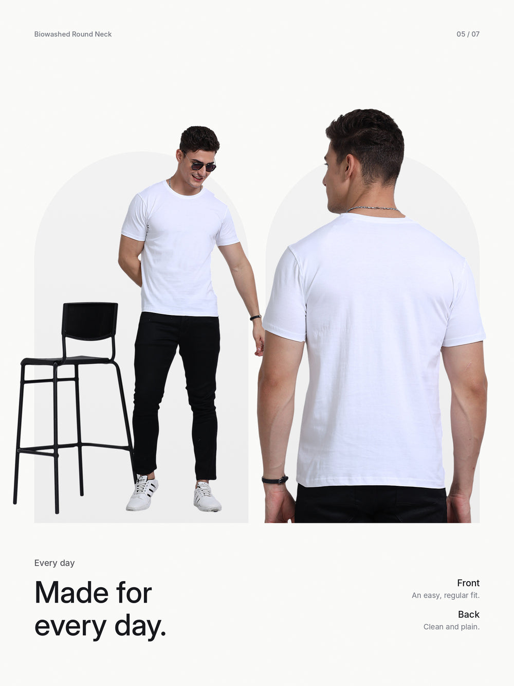 Biowashed Round Neck 100% Cotton Tshirt - White – Lifestyle
