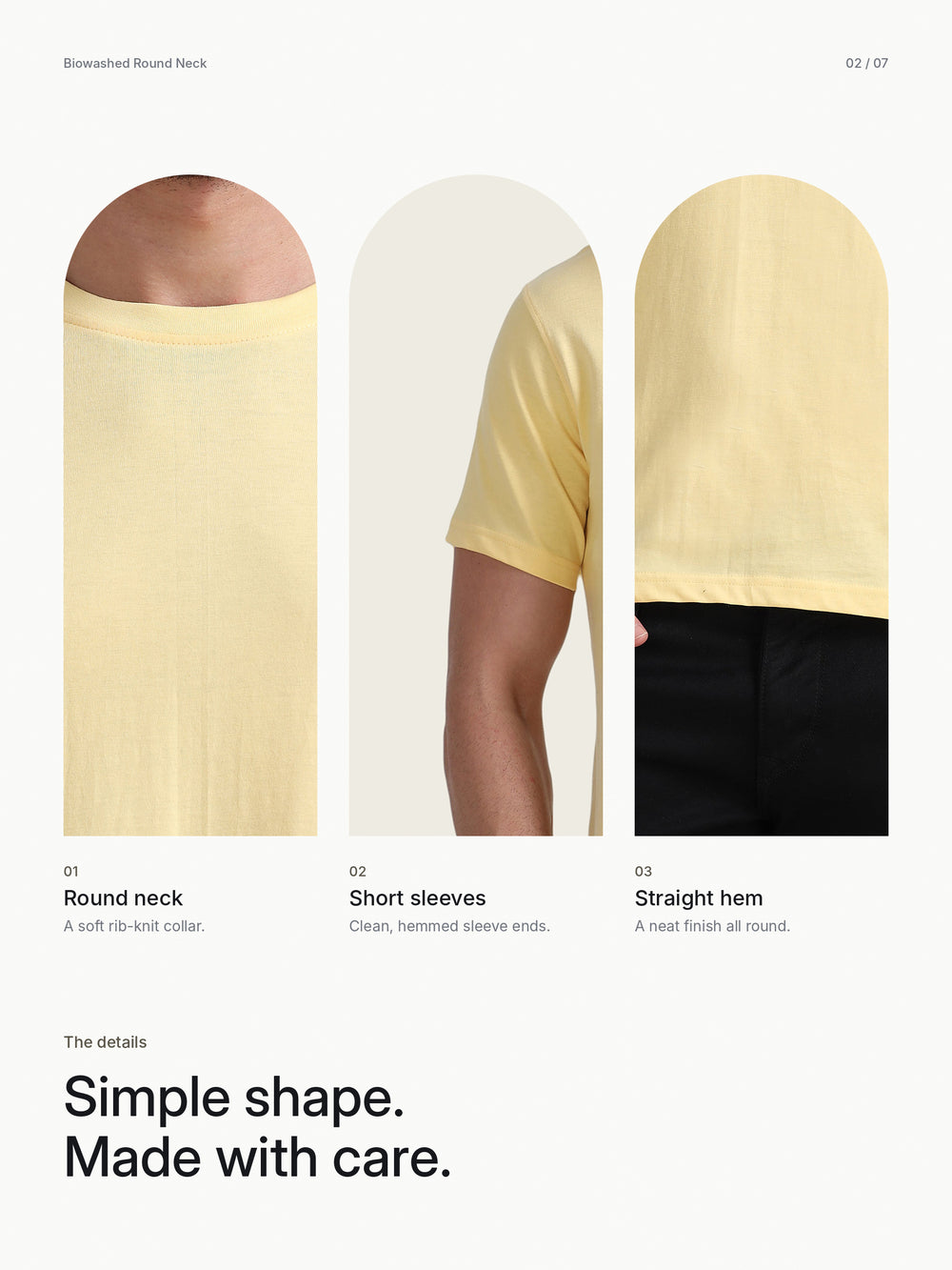 Biowashed Round Neck 100% Cotton Tshirt - Yellow – Details