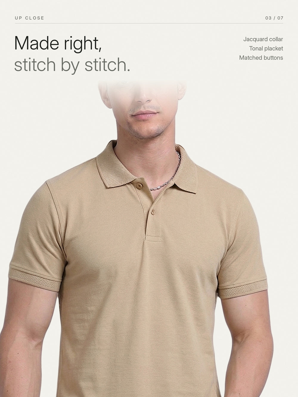 EcoBlend Polo Plain - Beige – Close-up