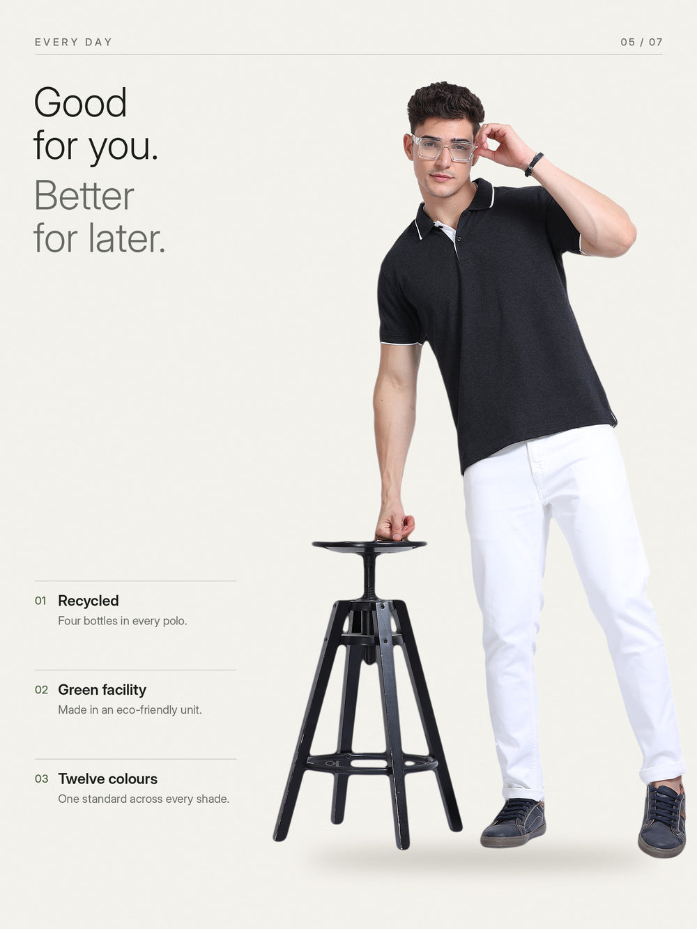 EcoBlend Polo Tshirts - Charcoal with White Tipping – Everyday